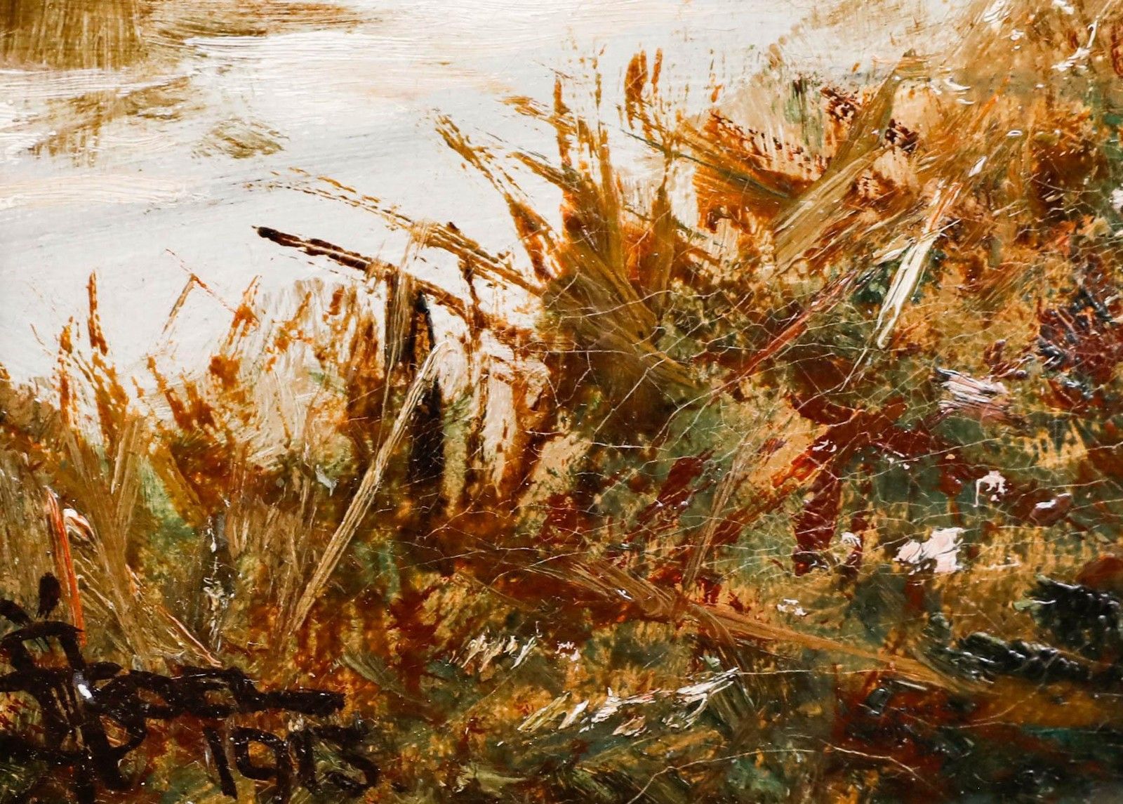 German School 1913 Oil Collecting Flowers photo vinterior