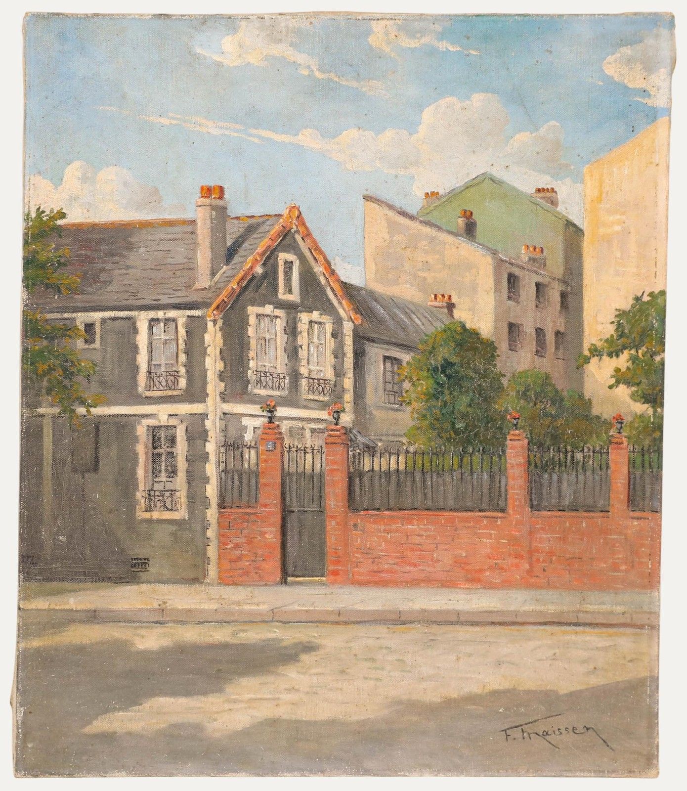 Fernand Maissen (1873 1954)  Early 20th Century Oil, Summer Evening Street