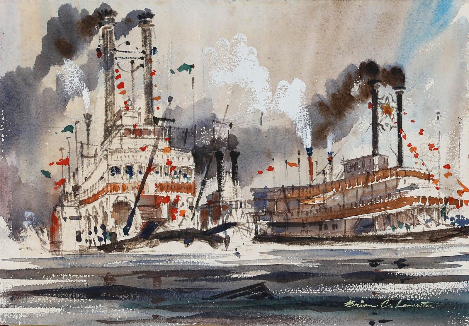 Brian Christy Lancaster (1931 2005) Watercolour, Paddle Steamers photo furniture