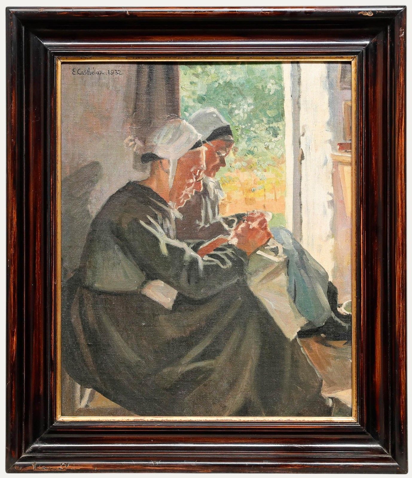 Fanny Elizabeth Casthelaz Framed Mid 20th Century Oil, The Lacemakers