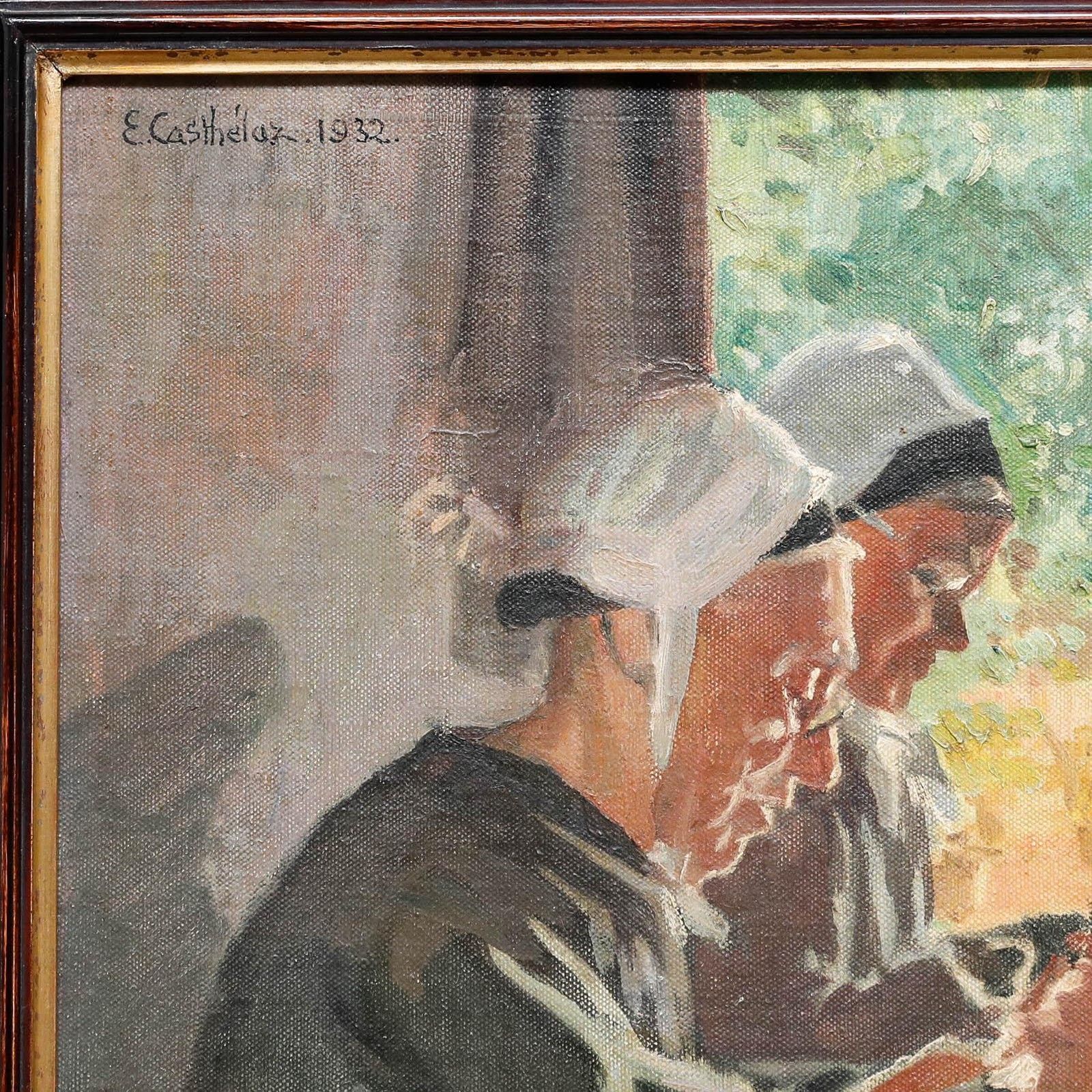 Fanny Elizabeth Casthelaz Framed Mid 20th Century Oil, The Lacemakers photo buy