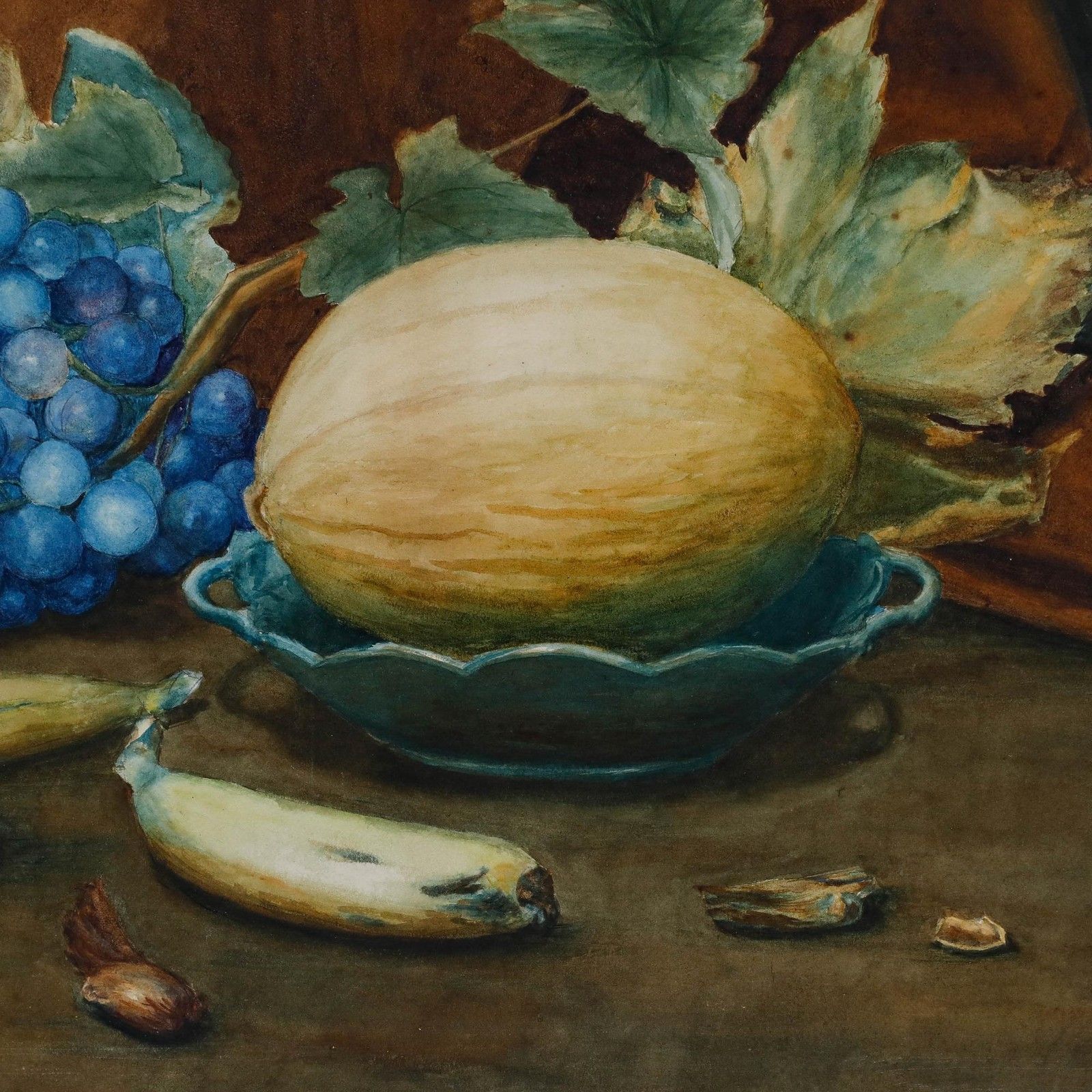 N. Winter 1900 Watercolour, Grapes And Melon photo for sale