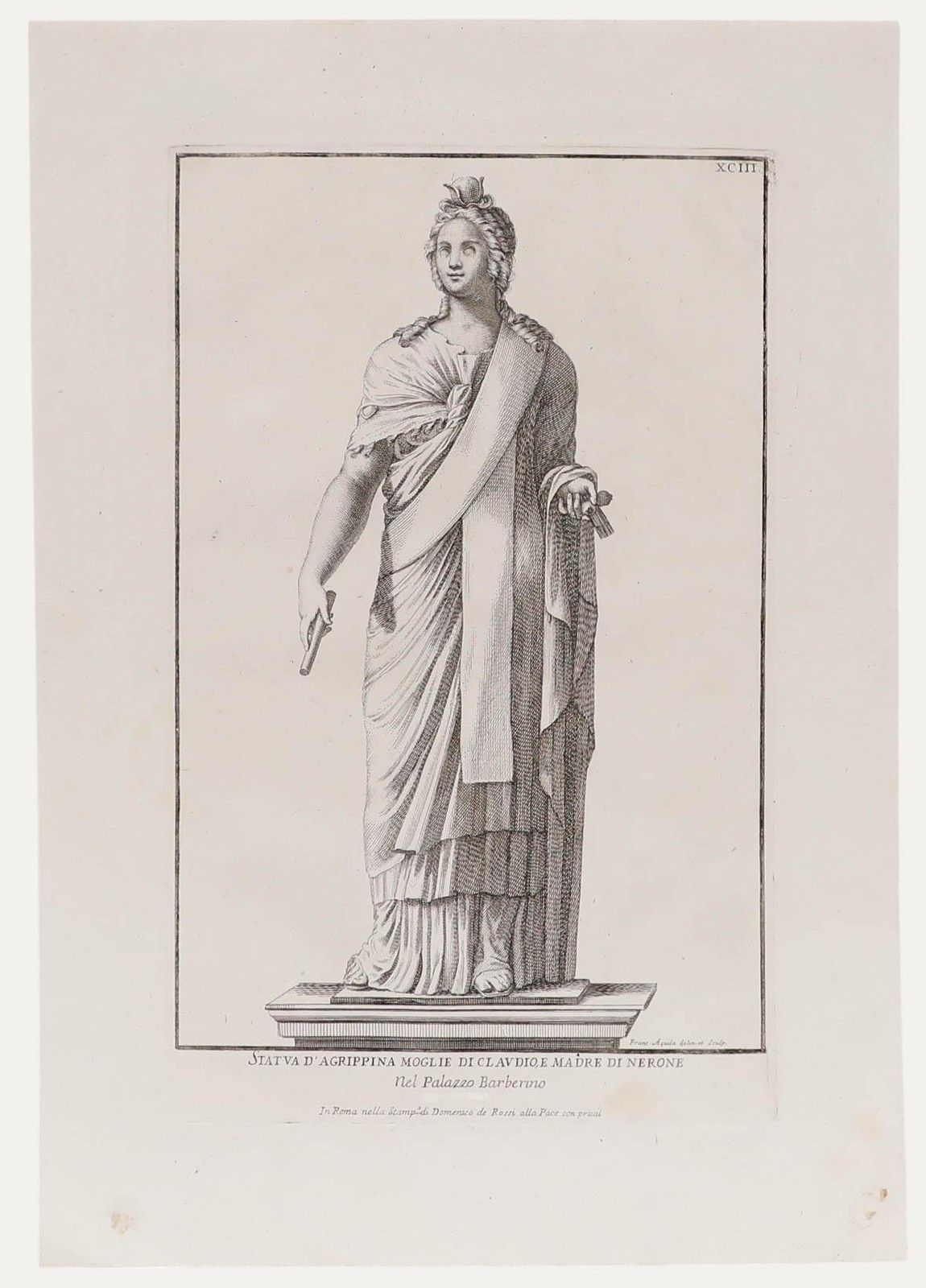 Sir Nicolas Dorigny (1658 1746) Etching, Statue Of Agrippina The Younger