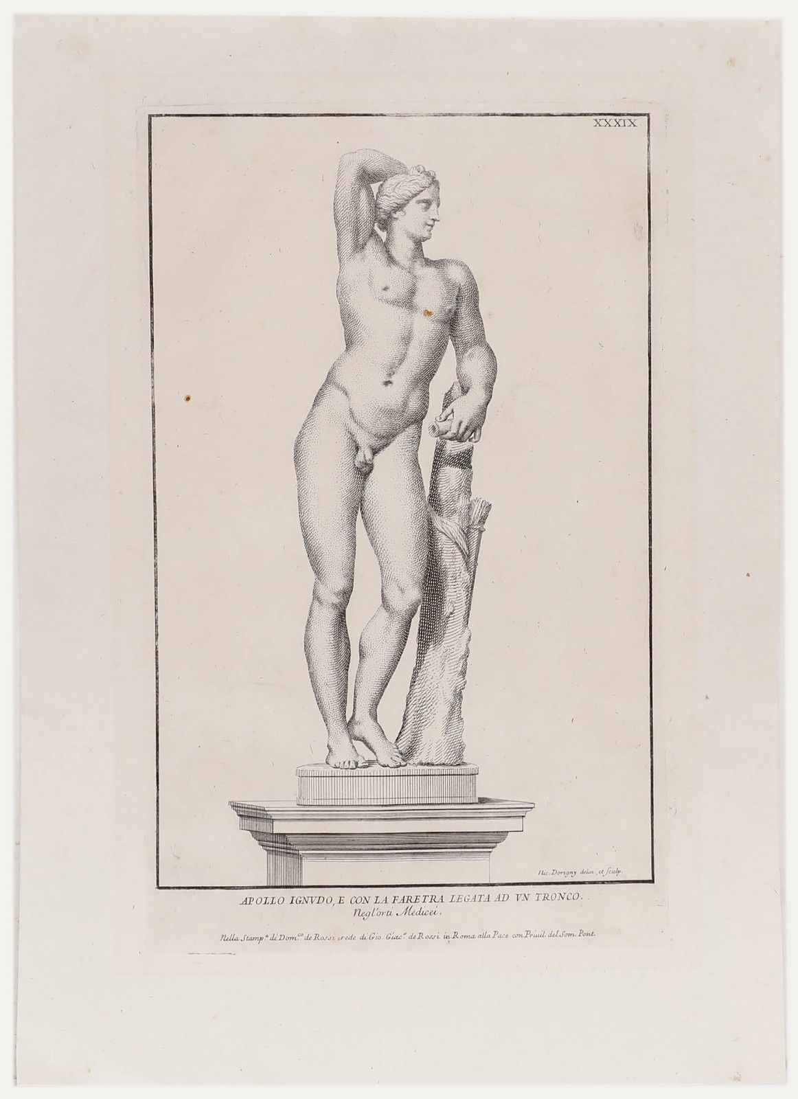 Sir Nicolas Dorigny (1658 1746) 18th Century Etching, Apollino