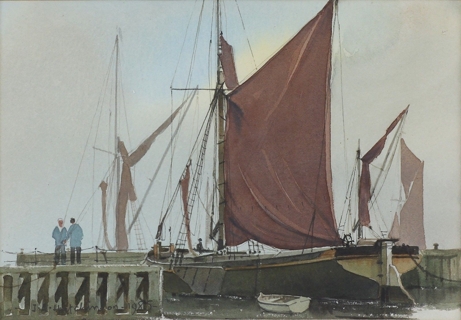 Watercolour By John A. Hutchinson. Titled 'Thames Barge' photo furniture
