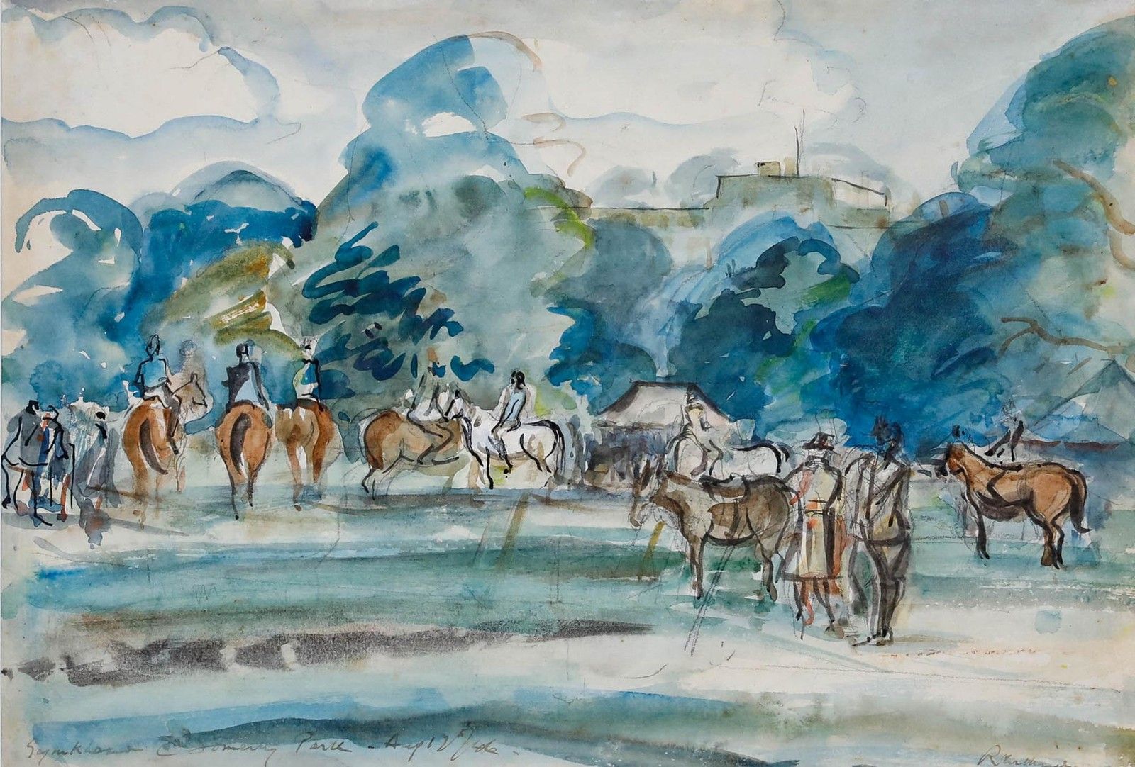 Reginald Wilkinson 1946 Watercolour, Gymkhana At Somerley Park photo furniture