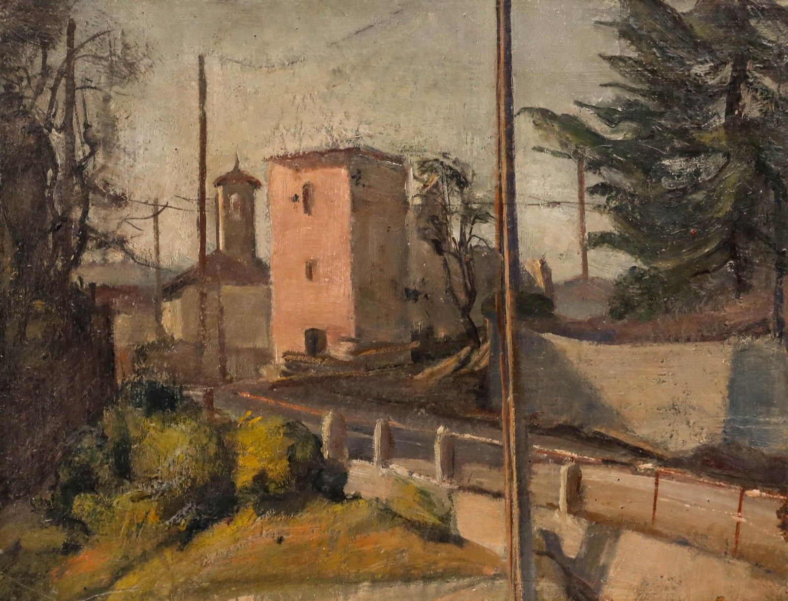 Attrib. Gioachimo Galbusera (1871 1942) Oil, Italian Village At Dusk photo furniture