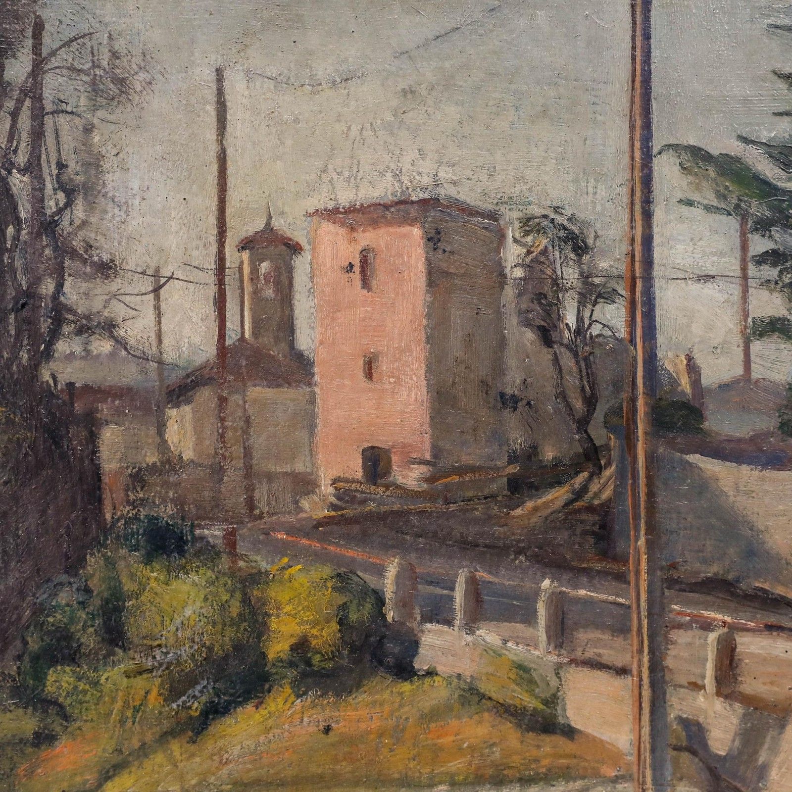 Attrib. Gioachimo Galbusera (1871 1942) Oil, Italian Village At Dusk photo Art
