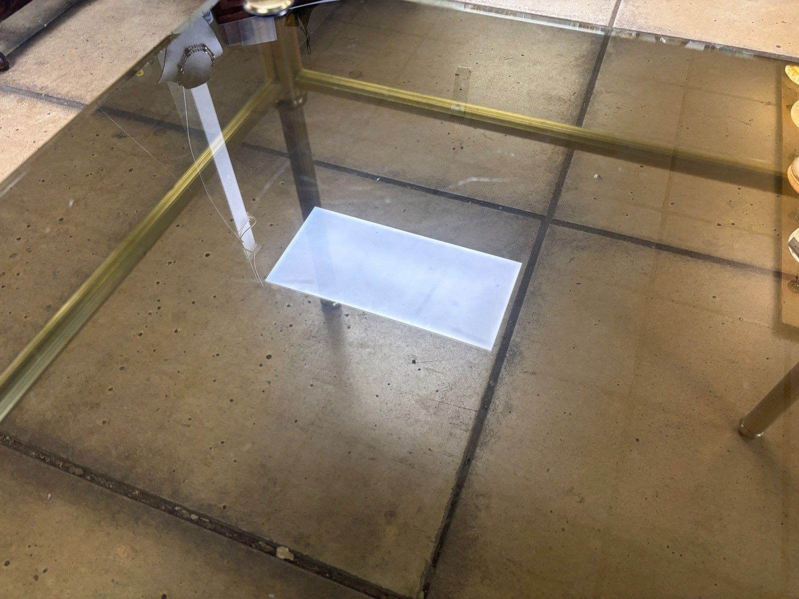 Retro/ Mid Century Gold Metal & Smoked Glass Square Coffee Table photo vintage