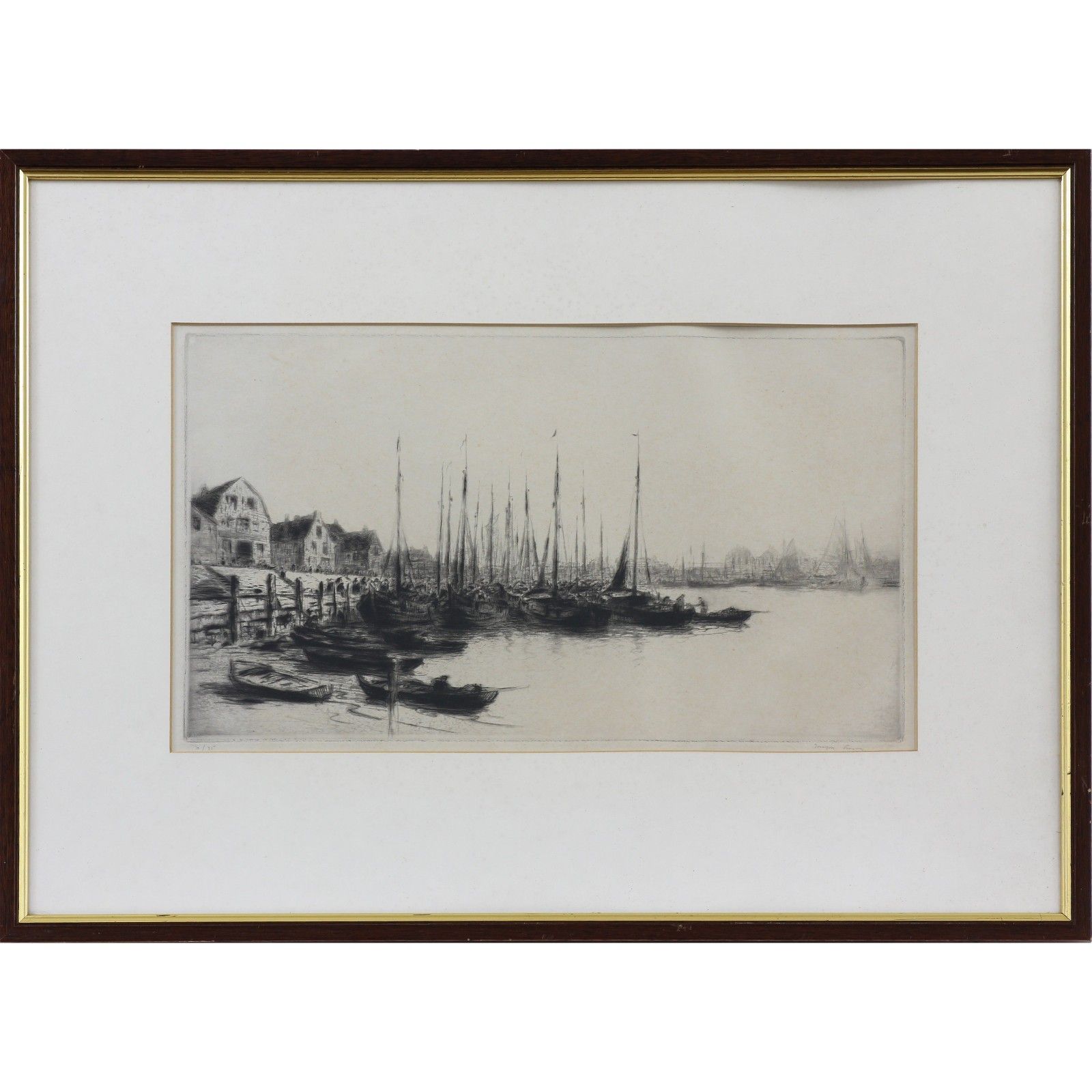 Etching And Drypoint By Joseph Gray. Titled 'Dutch Fishing Fleet'