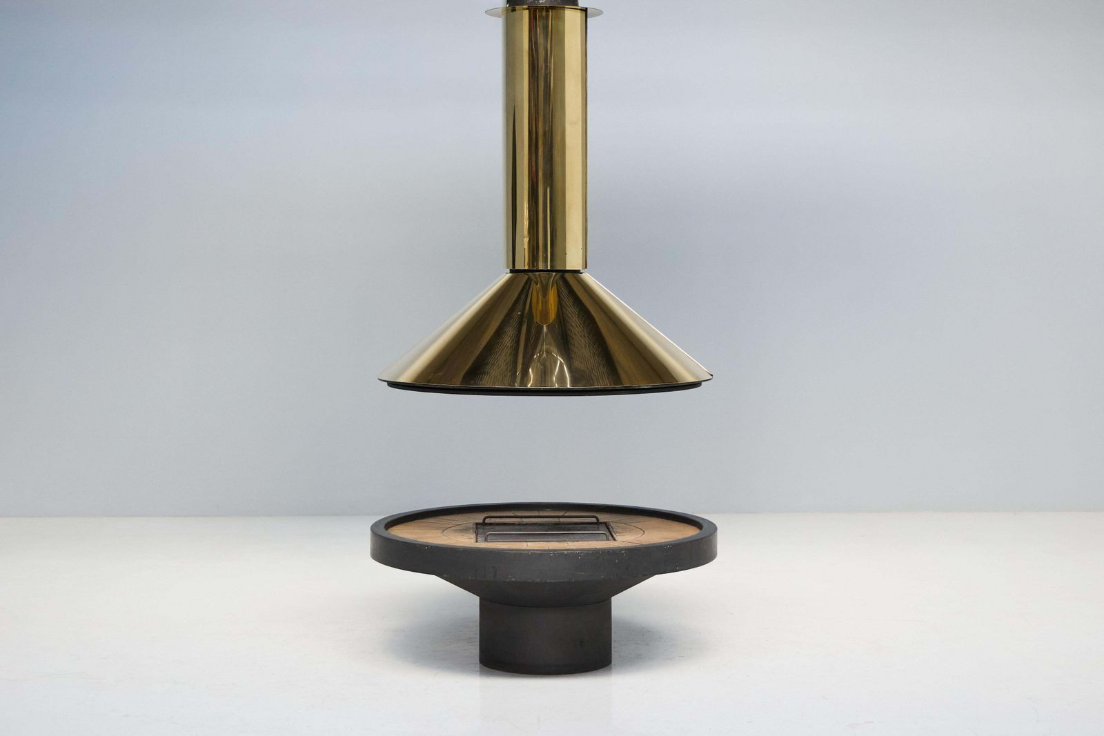 Mid Century Freestanding Brass Fireplace, France, 1975 photo vintage
