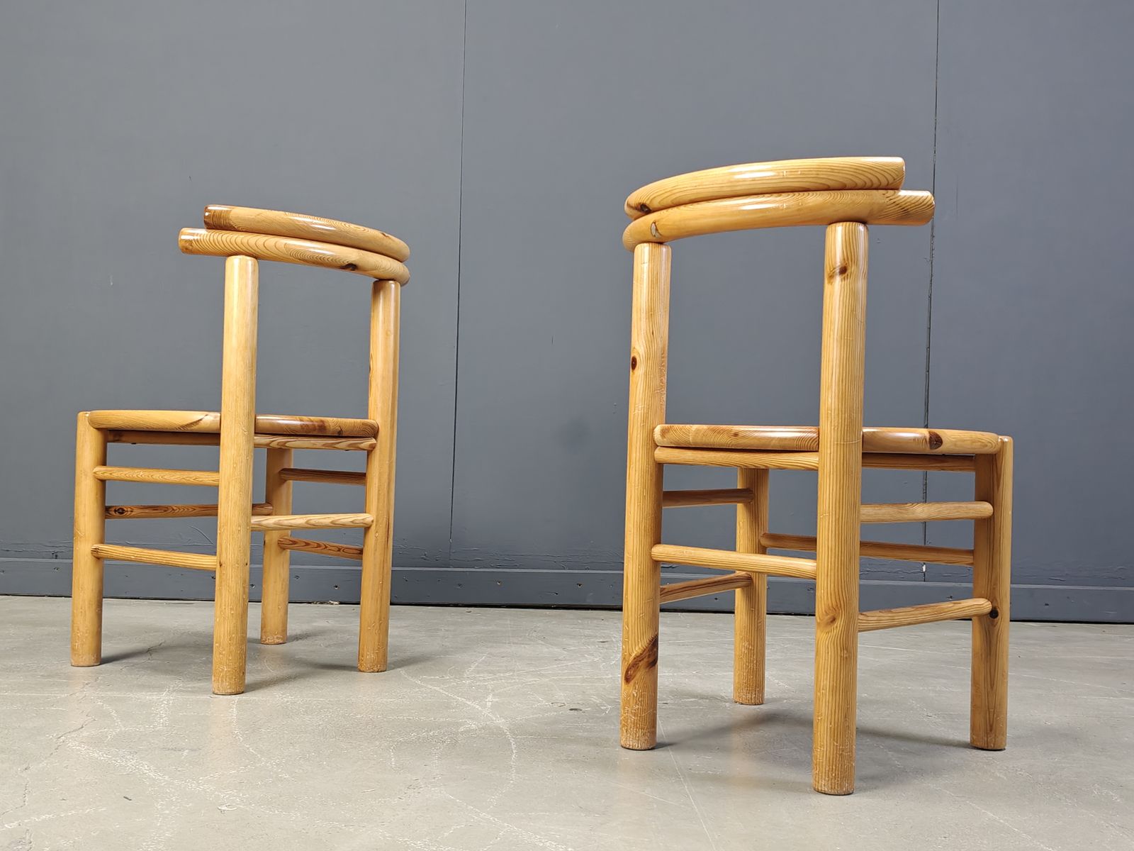 Vintage Pine Wood Dining Chairs   1980s   Set Of 6 photo for sale