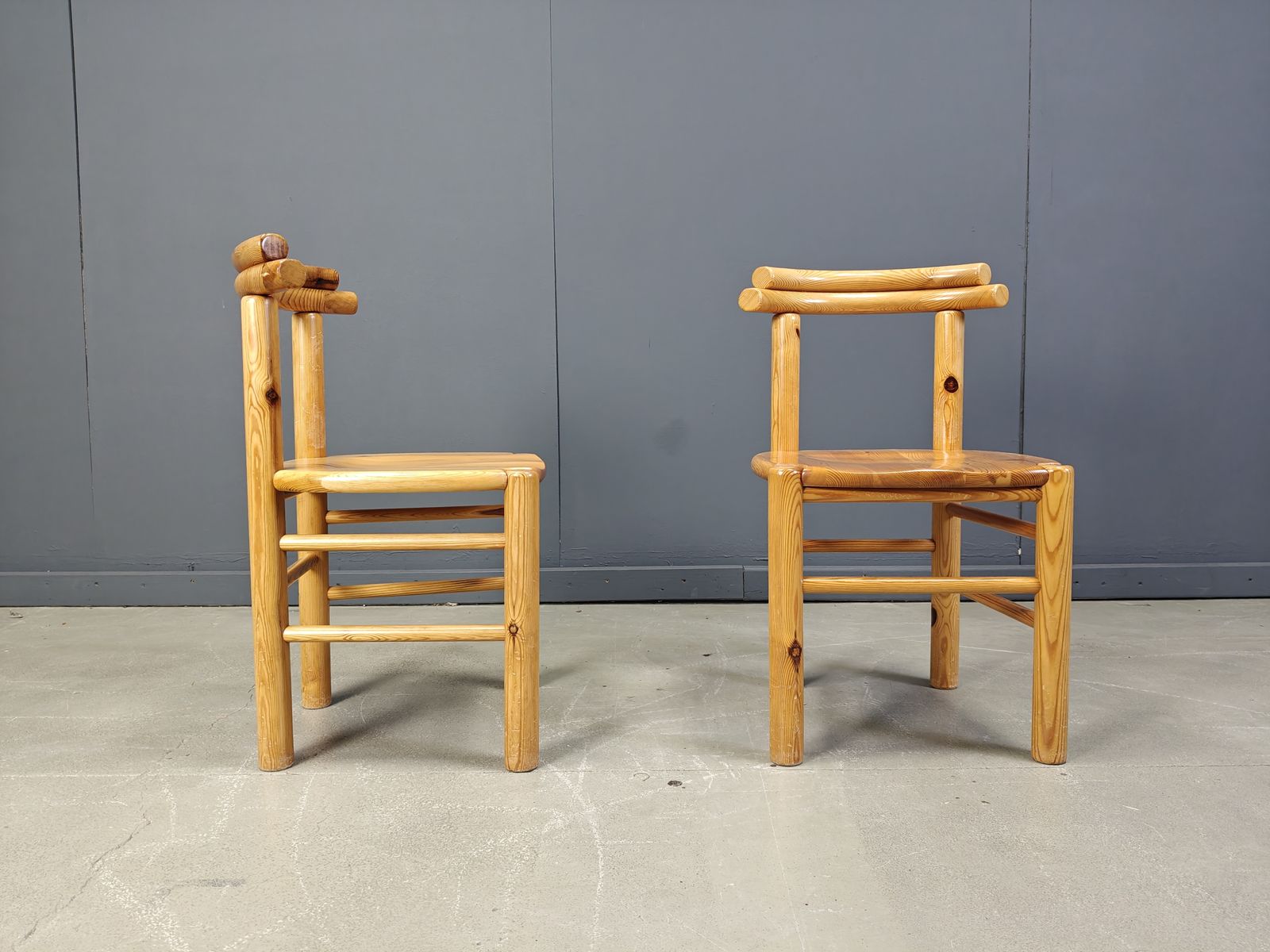 photo vinterior Vintage Pine Wood Dining Chairs   1980s   Set Of 6