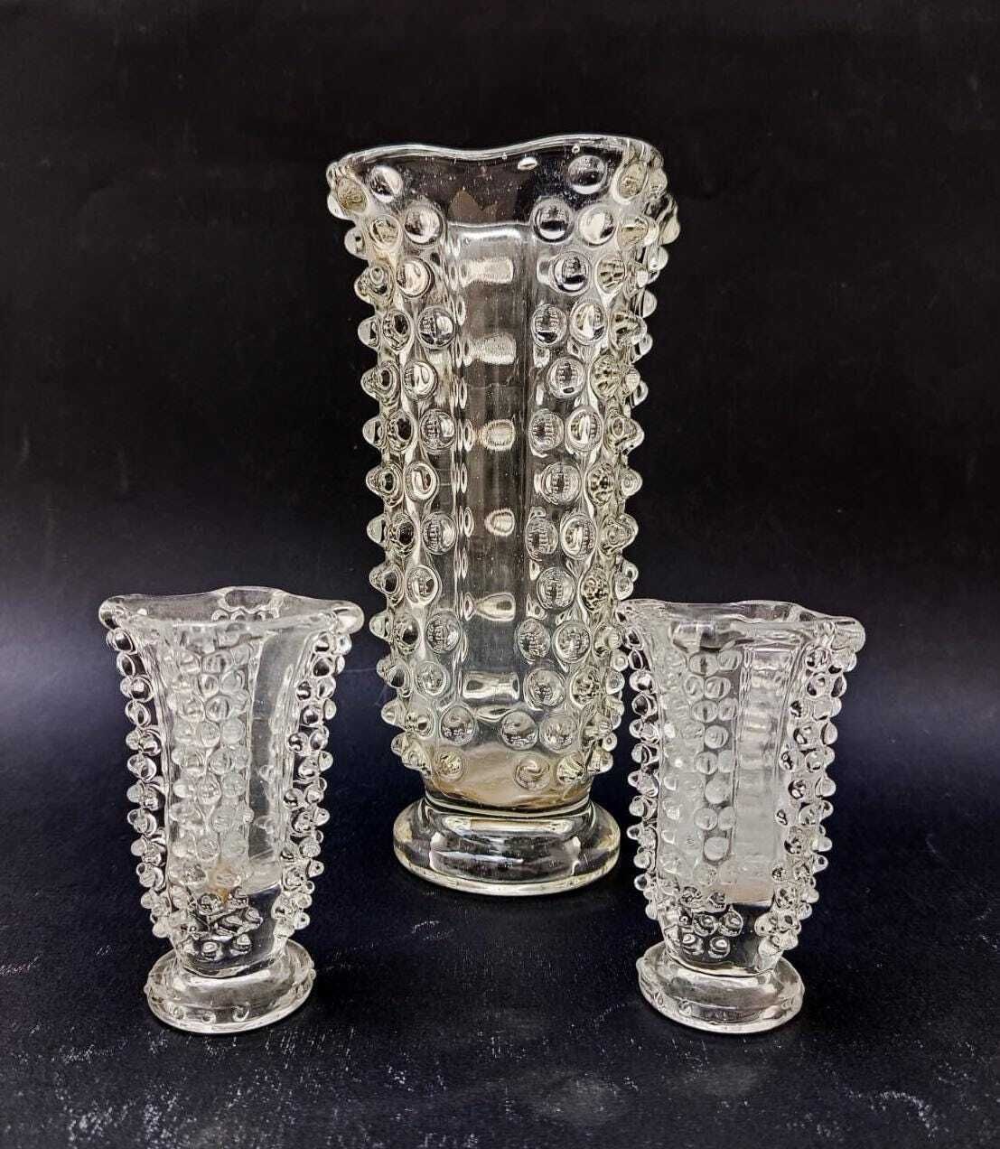 Three Vintage Rostrato Murano Glass Vases Designed By Ercole Barovier, Midcentury Italy. photo for sale
