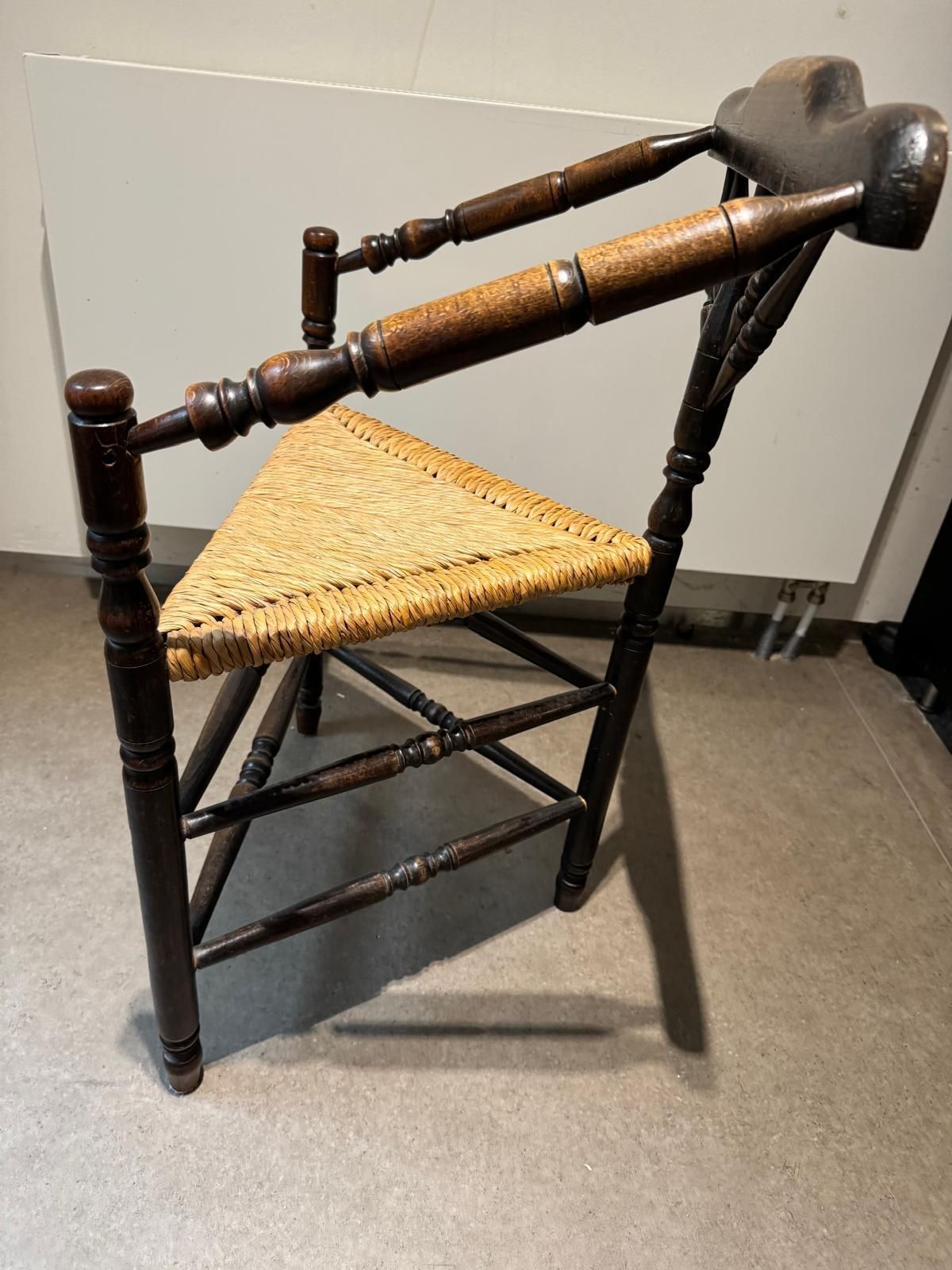 Two Rush Seat Knitting Armchair In An Antique Edwardian Style Triangular Corner Chair, 1900s photo Furniture