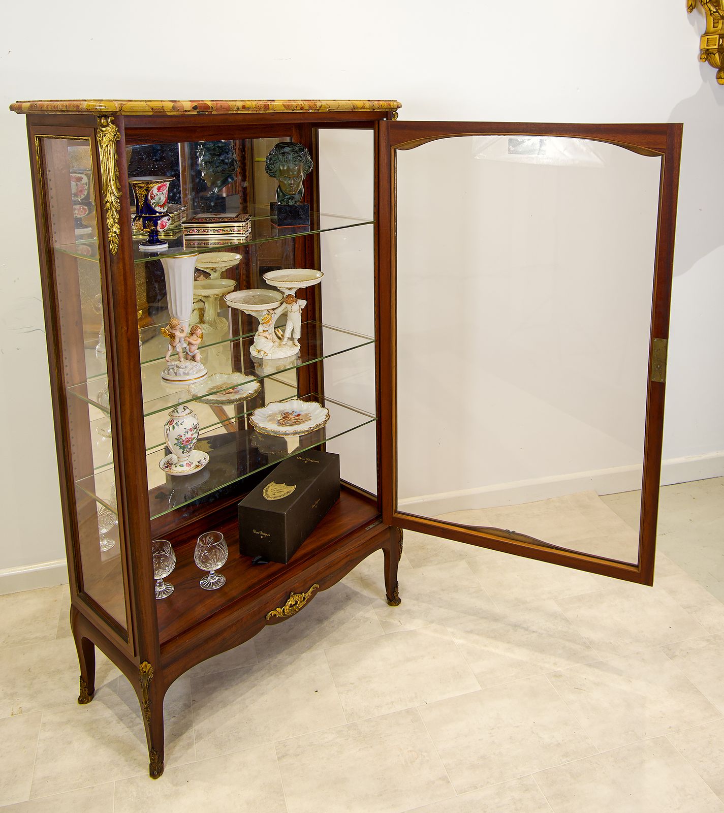 Antique French Kingwood Vitrine By G. Durand | Marble Top, Ormolu Mounts, Curved Glass Display Cabinet C.1900 (Belle époque) photo buy