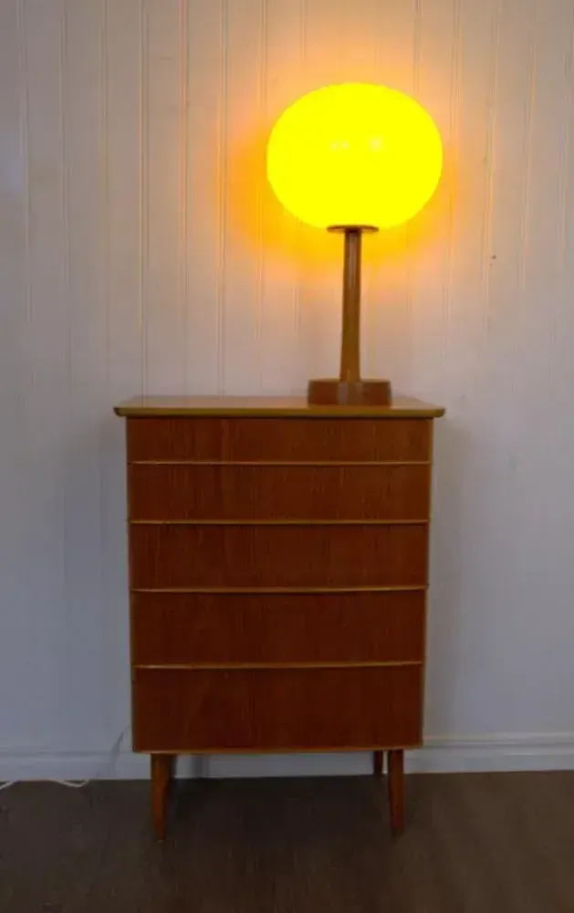 Large Glass And Teak Table Lamp By Uno & östen Kristiansson For Luxus, 1960s photo for sale