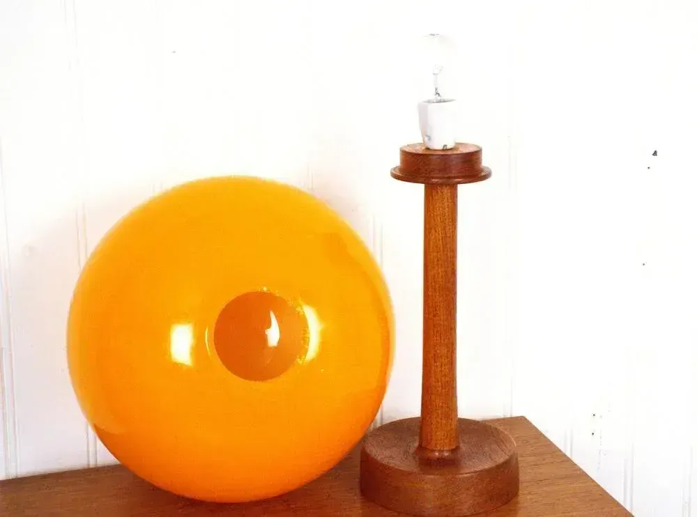 Large Glass And Teak Table Lamp By Uno & östen Kristiansson For Luxus, 1960s photo Lighting