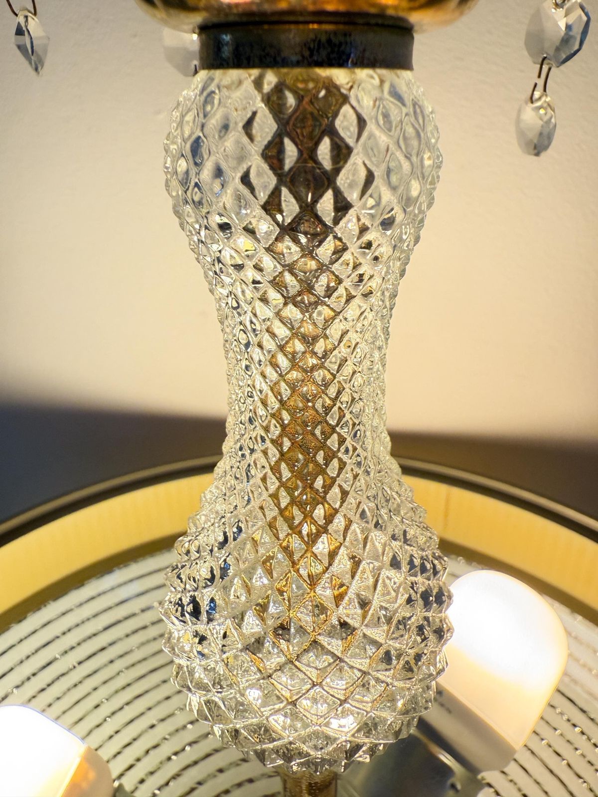Vintage Brass And Glass Pendant   Mid Century   Hollywood Regency   Space Age   Chandelier photo buy