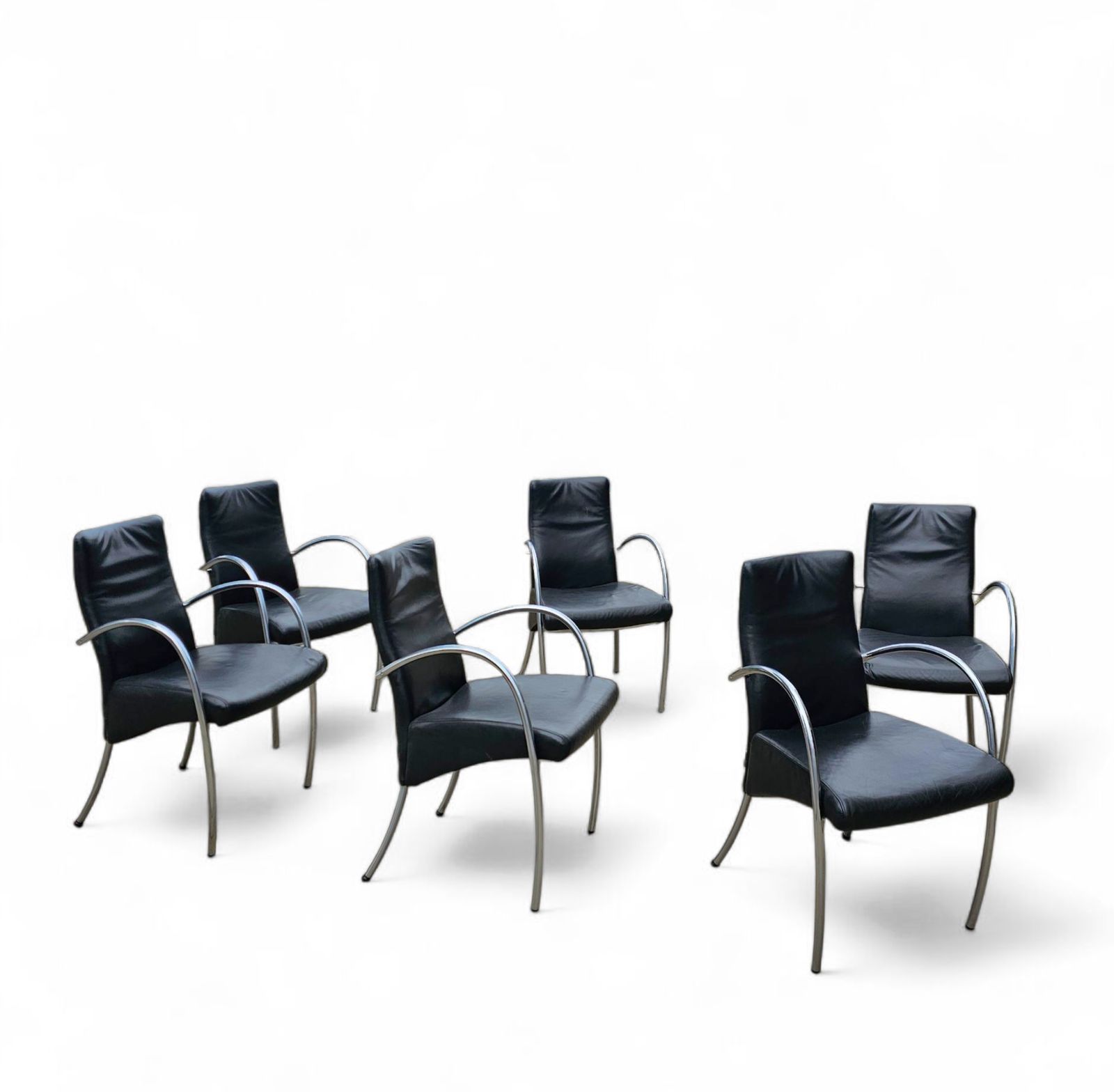 6 X Rare Leather Dining Chair By Hennie De Jong / 1990s
