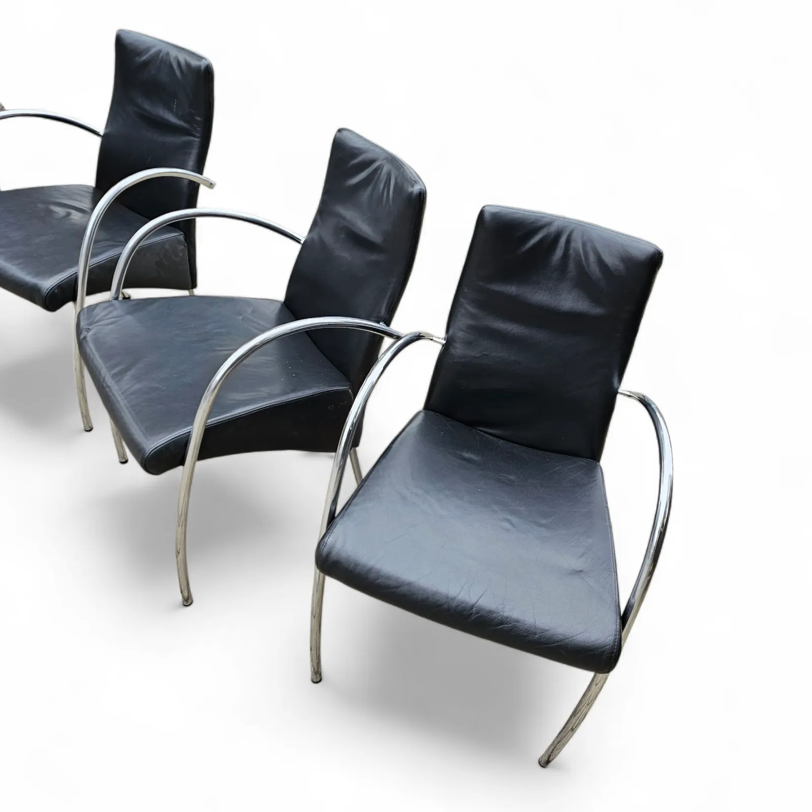 6 X Rare Leather Dining Chair By Hennie De Jong / 1990s photo for sale