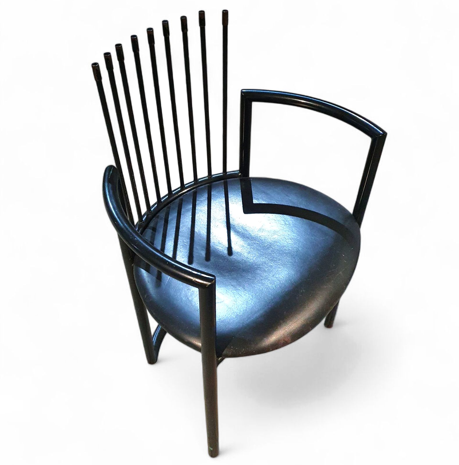 Avant Garde Chair / Leather Seat / Back Rest   Long Springs / Italy 1980s photo for sale