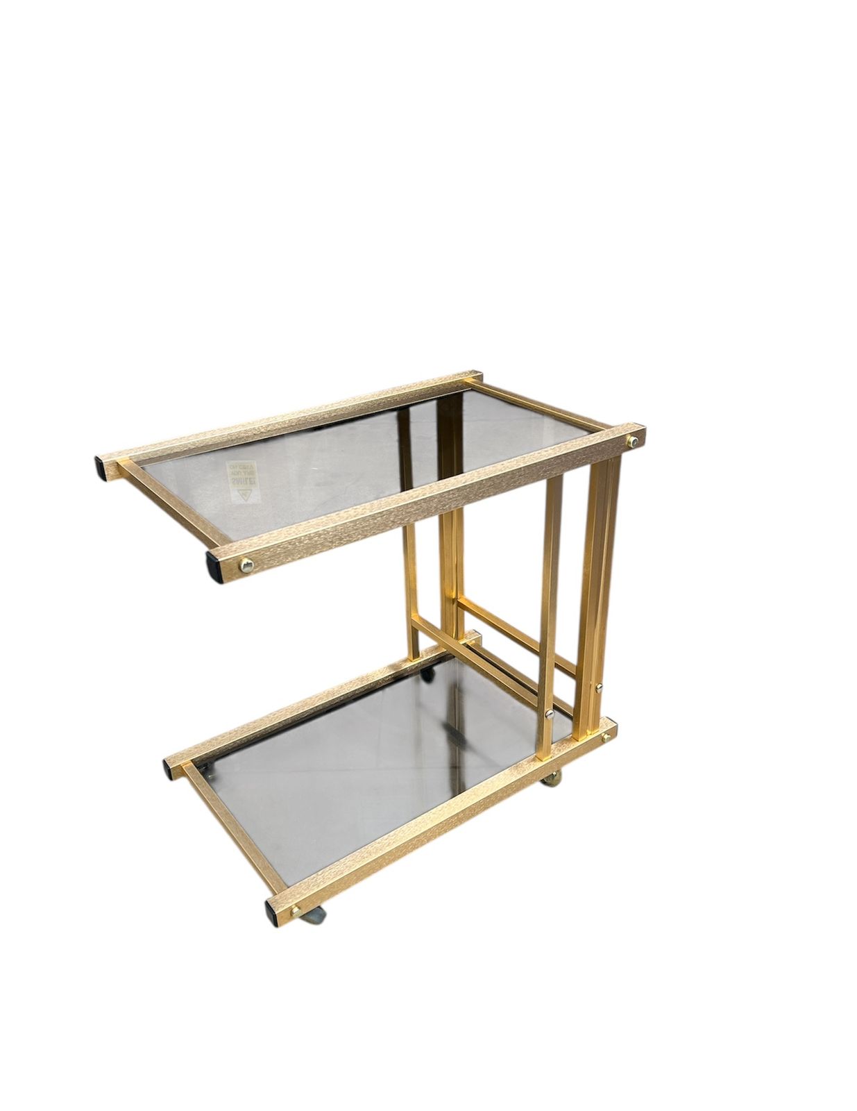Mid Century Italian Bar Cart Gold Brushed Steel With Smoked Glass Shelves Attributed To Romeo Rega Italian Designer