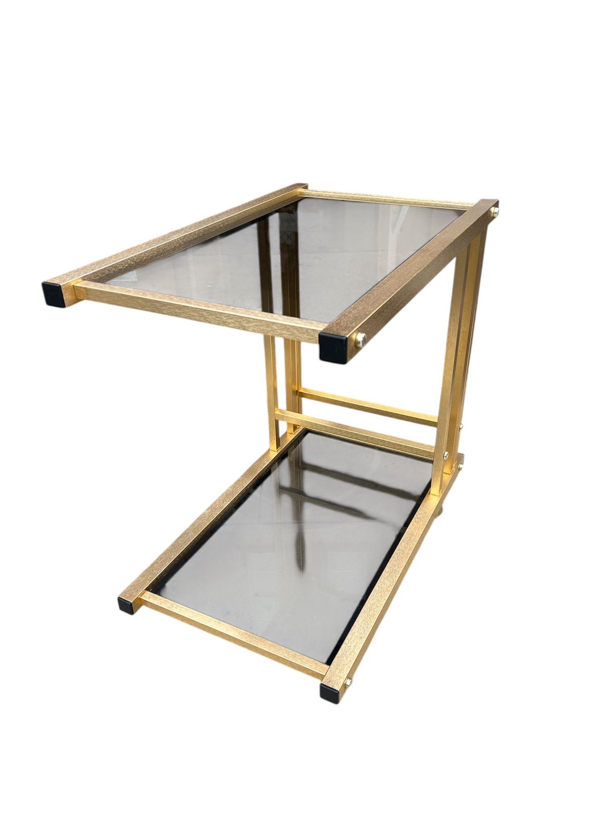 Mid Century Italian Bar Cart Gold Brushed Steel With Smoked Glass Shelves Attributed To Romeo Rega Italian Designer photo vinterior