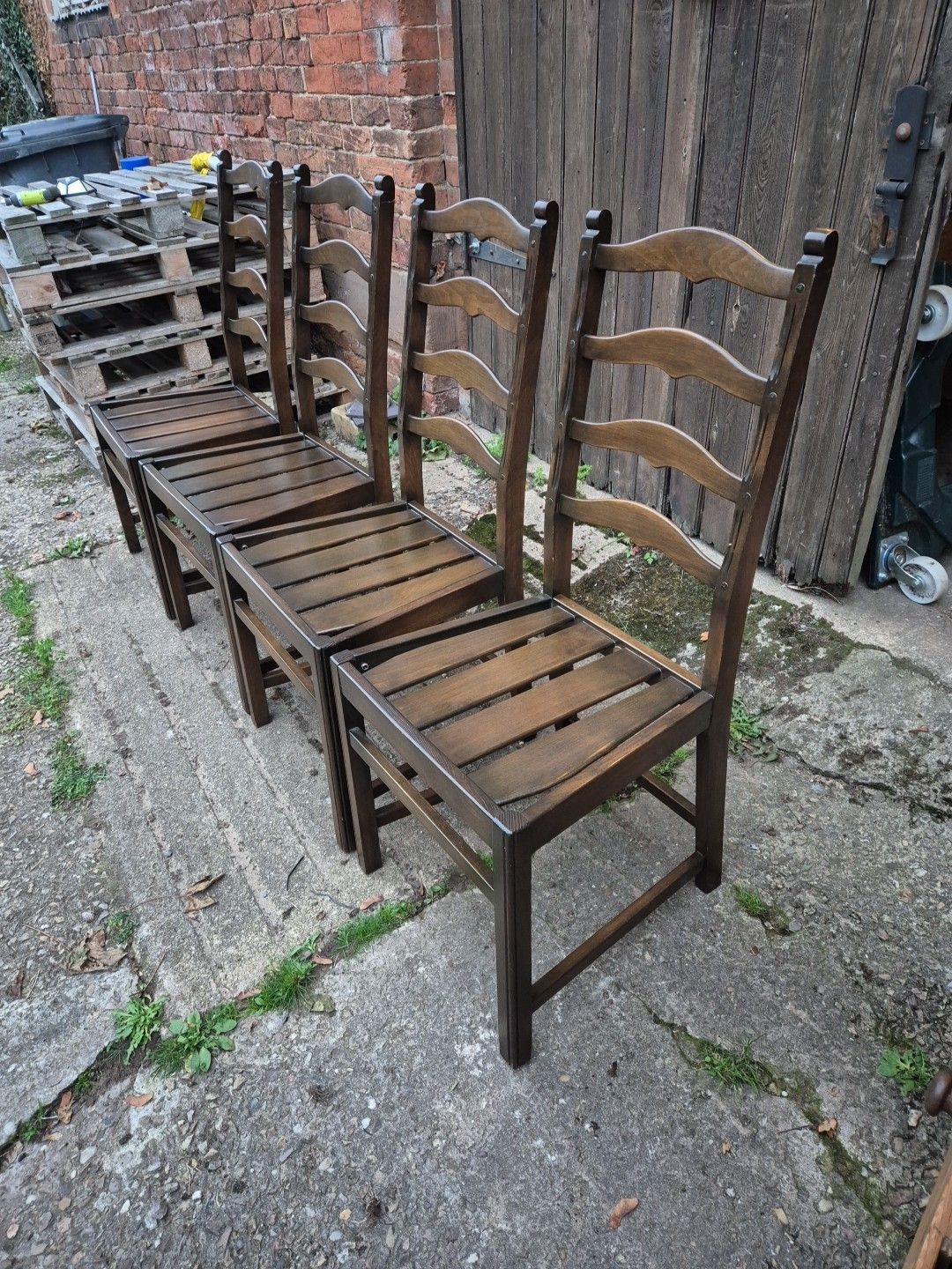 Set Of 4 1970s Ercol 715 Ladderback Dining Chairs Dark Finish, No Cushions. photo Furniture