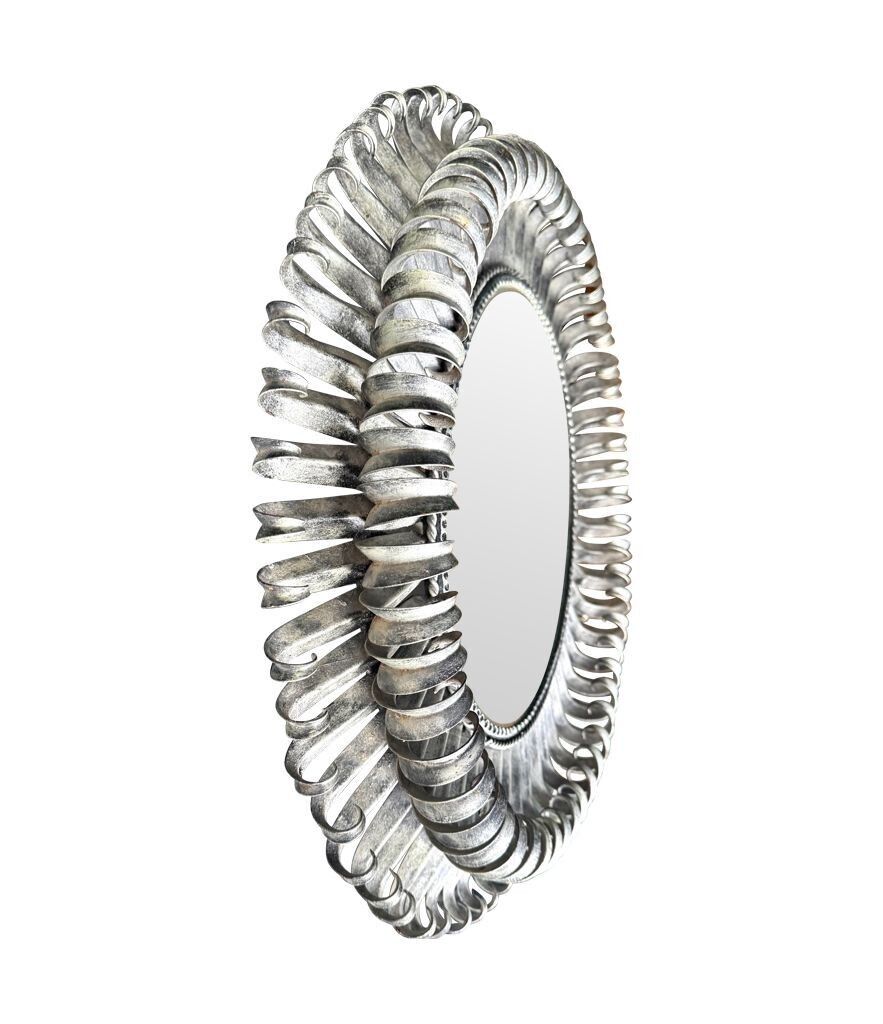 A Spanish 1960s Silvered Metal Oval Landscape Or Portrait Eyelash Mirror photo for sale