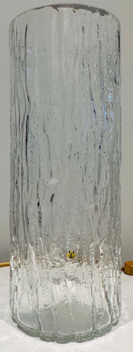 Large 1970s German Peill & Putzler "Bark Or Iced" Clear Glass Cylindrical Vase photo for sale