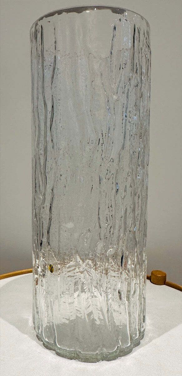Large 1970s German Peill & Putzler "Bark Or Iced" Clear Glass Cylindrical Vase photo 295.0