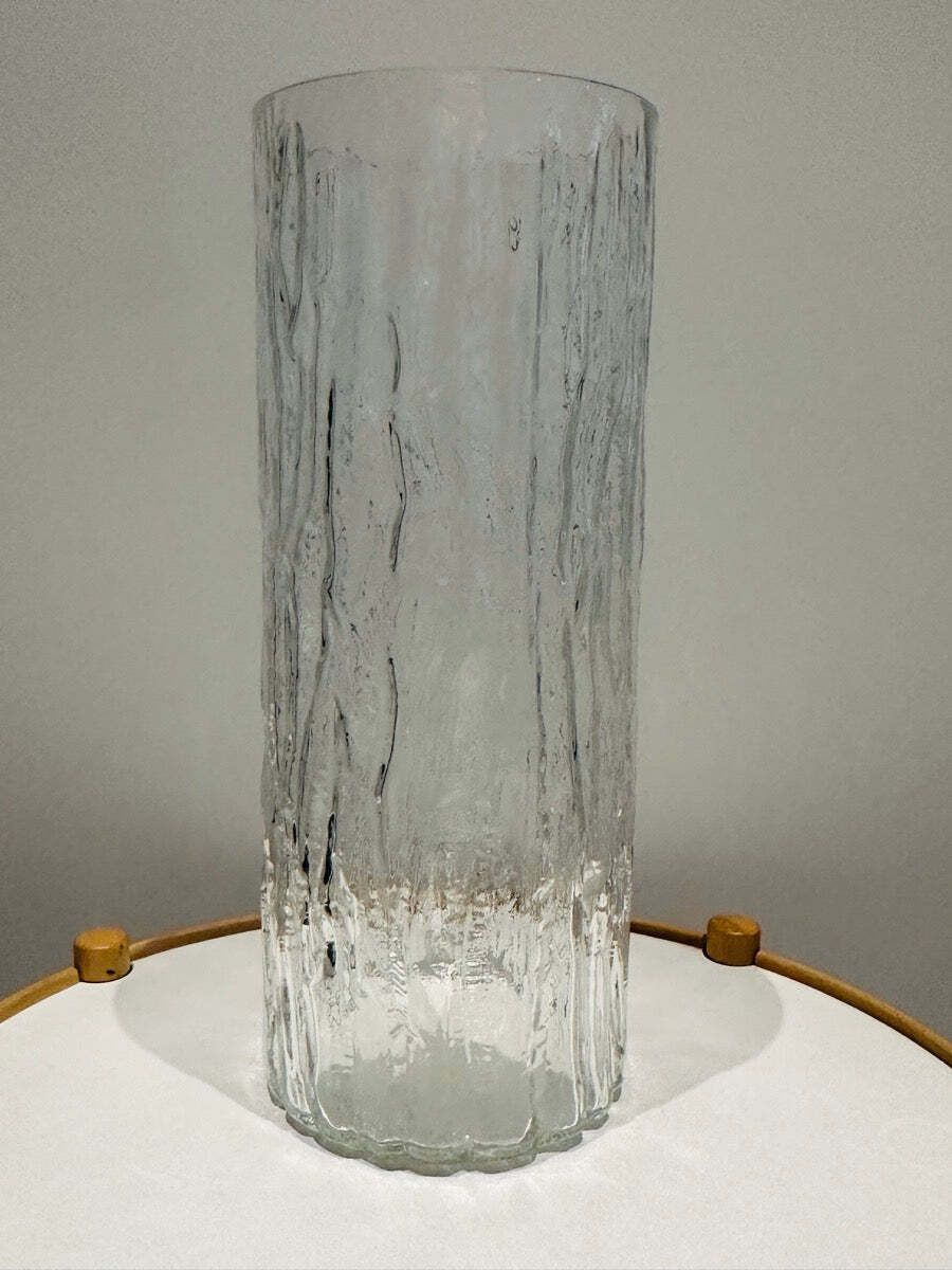 photo for sale Large 1970s German Peill & Putzler "Bark Or Iced" Clear Glass Cylindrical Vase