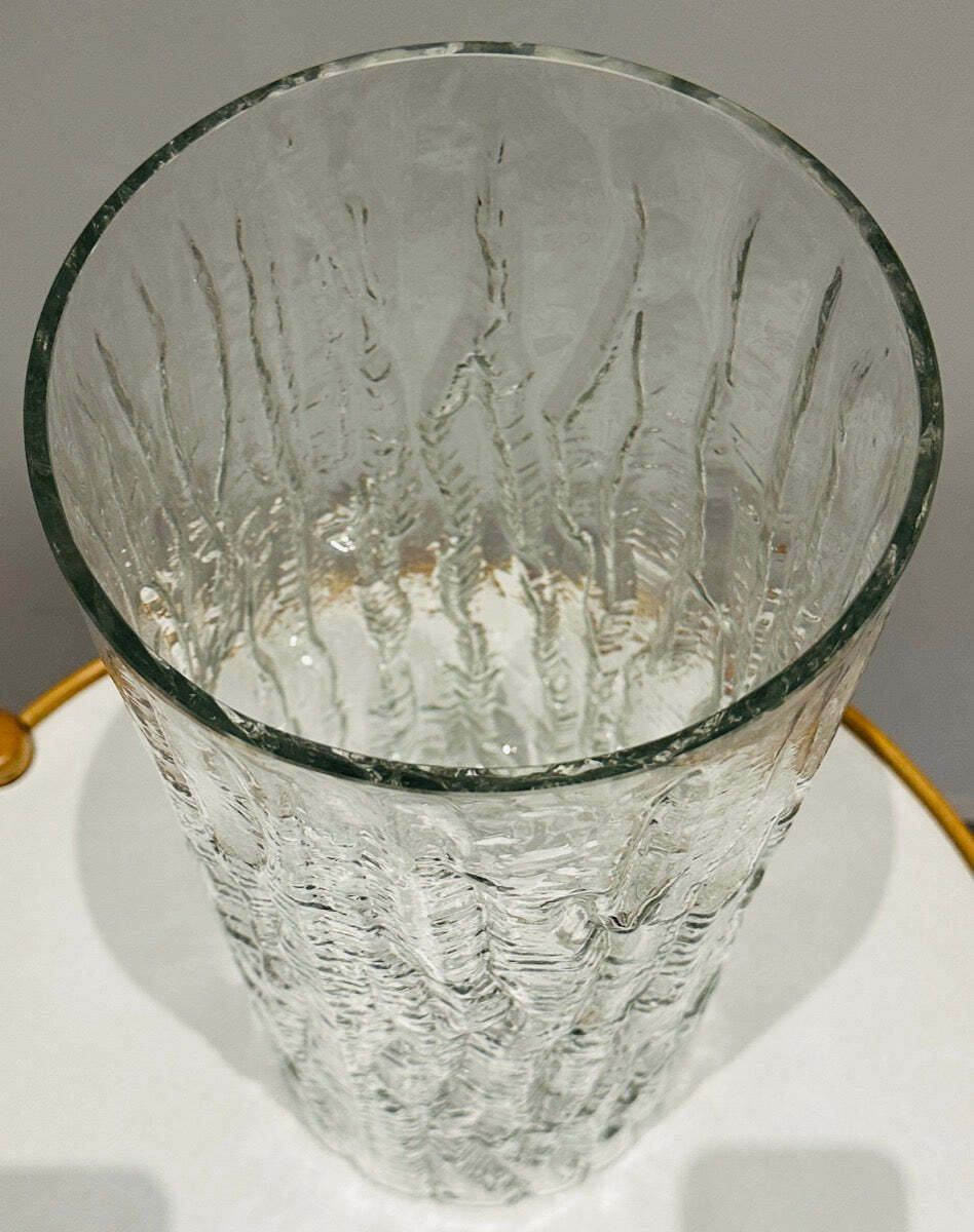 Home Decor Large 1970s German Peill & Putzler "Bark Or Iced" Clear Glass Cylindrical Vase photo