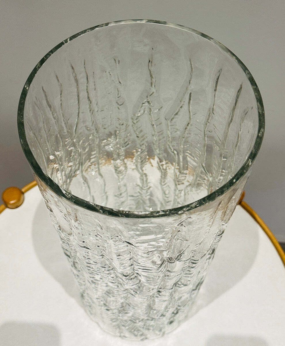 photo vinterior Large 1970s German Peill & Putzler "Bark Or Iced" Clear Glass Cylindrical Vase
