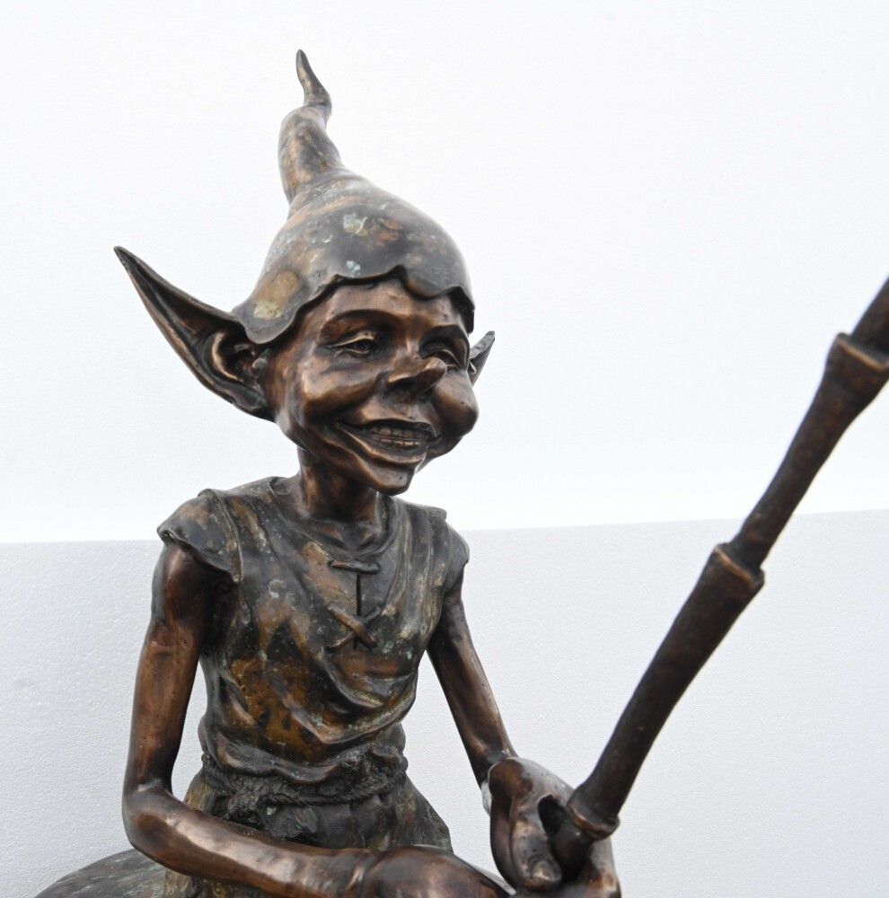 Bronze Fairey Fishing Statue Elph Goblin Mushroom Casting photo Art