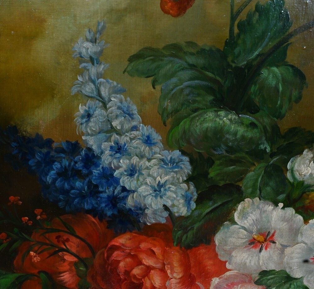 Victorian Oil Painting Flower Arrangement Floral Spray Gilt Frame photo vintage