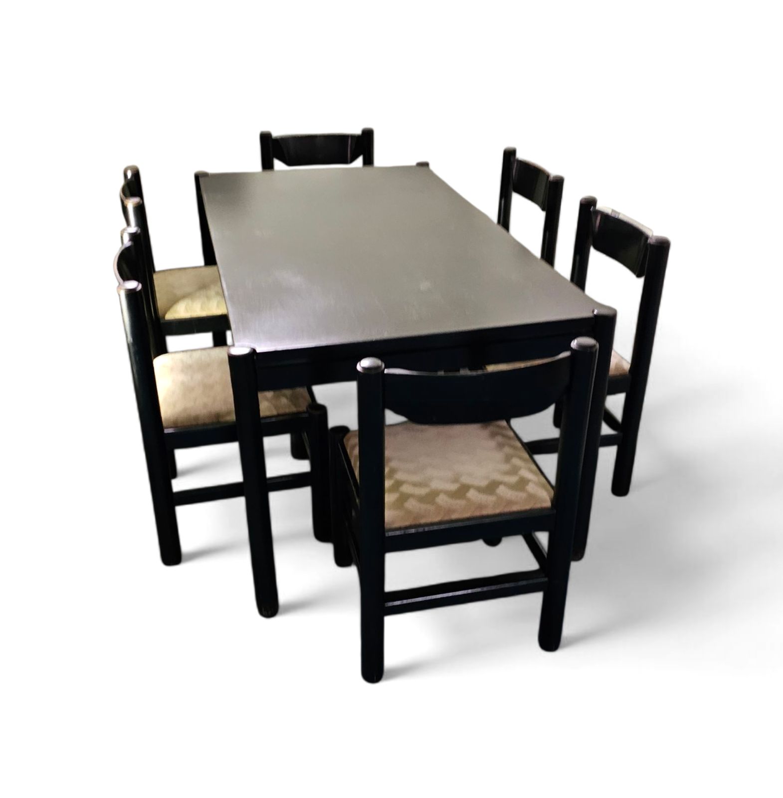 Rare Dining Set / Vico Magistretti / Italy / 1970s / Solid Black Painted Wood / 6 X Chair / Matching Table photo buy
