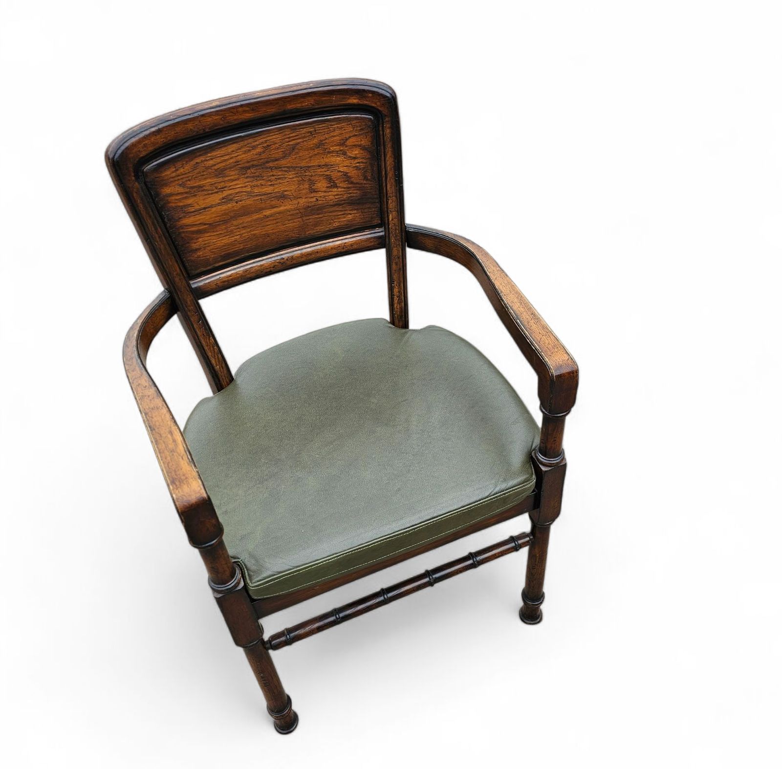 4 X Rac Royal English Dining Chairs / Green Leather Cushions photo Furniture