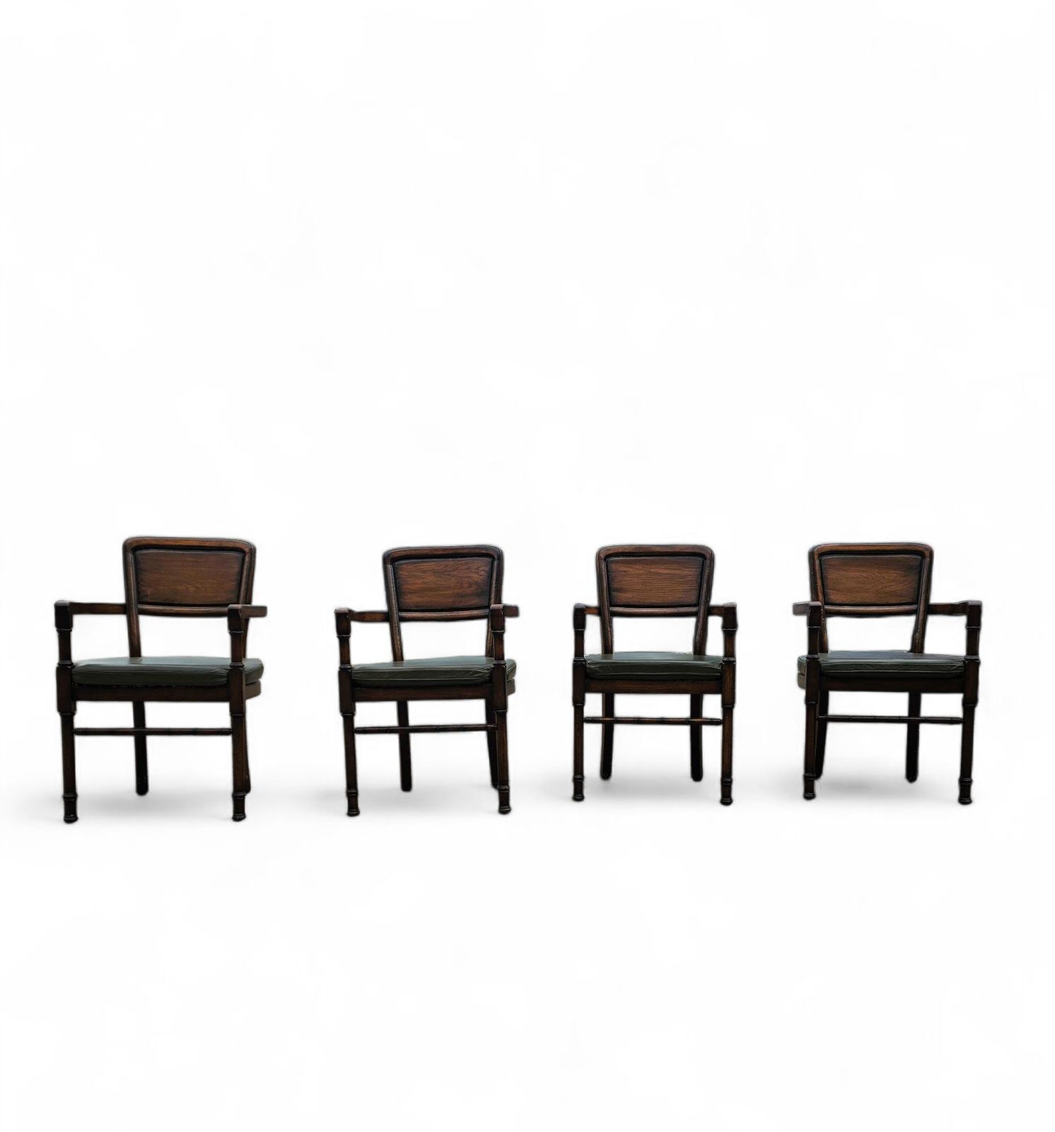 photo for sale 4 X Rac Royal English Dining Chairs / Green Leather Cushions