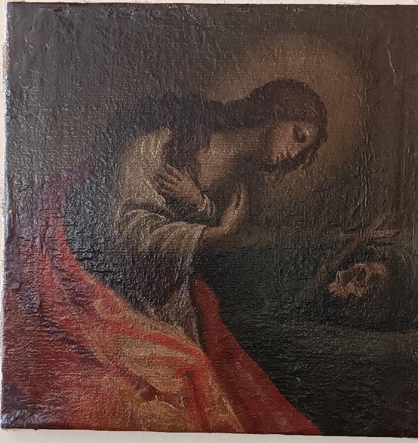Old Oil On Paper Transferred To Canvas Representing Madeleine Italian School Of The 18th Century photo for sale