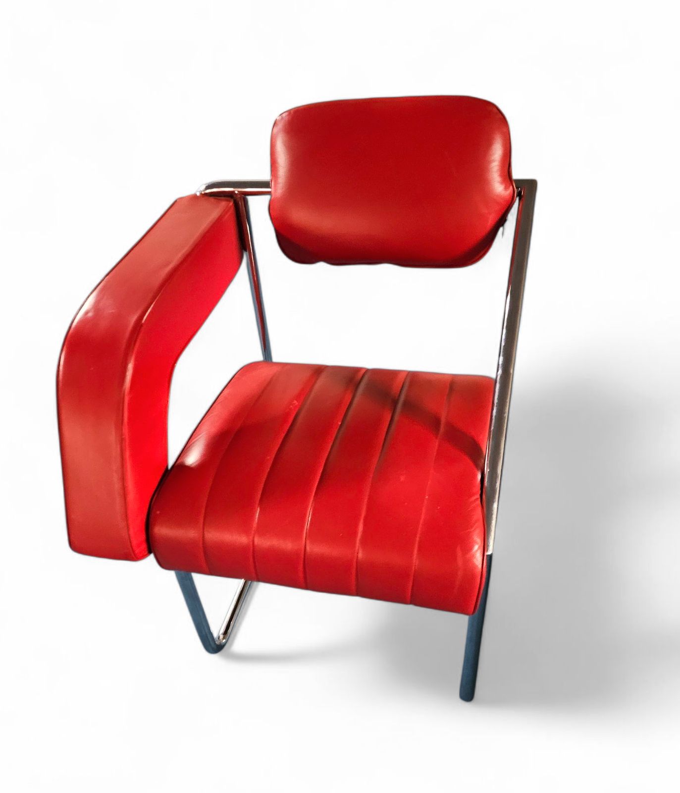 2 X Non Conformist Chair / Eileen Gray By Alivar / Red Leather / Marked Beneath The Seat photo Furniture