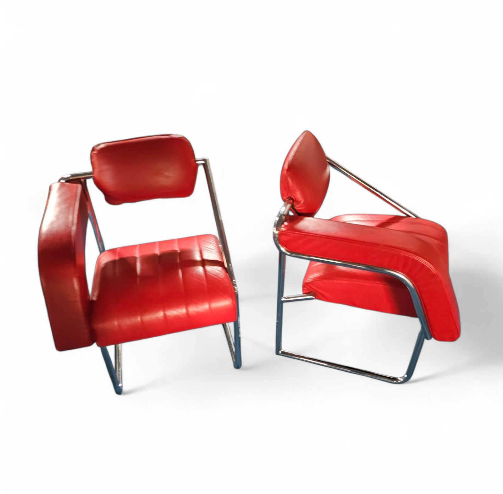 2979.0 2 X Non Conformist Chair / Eileen Gray By Alivar / Red Leather / Marked Beneath The Seat photo