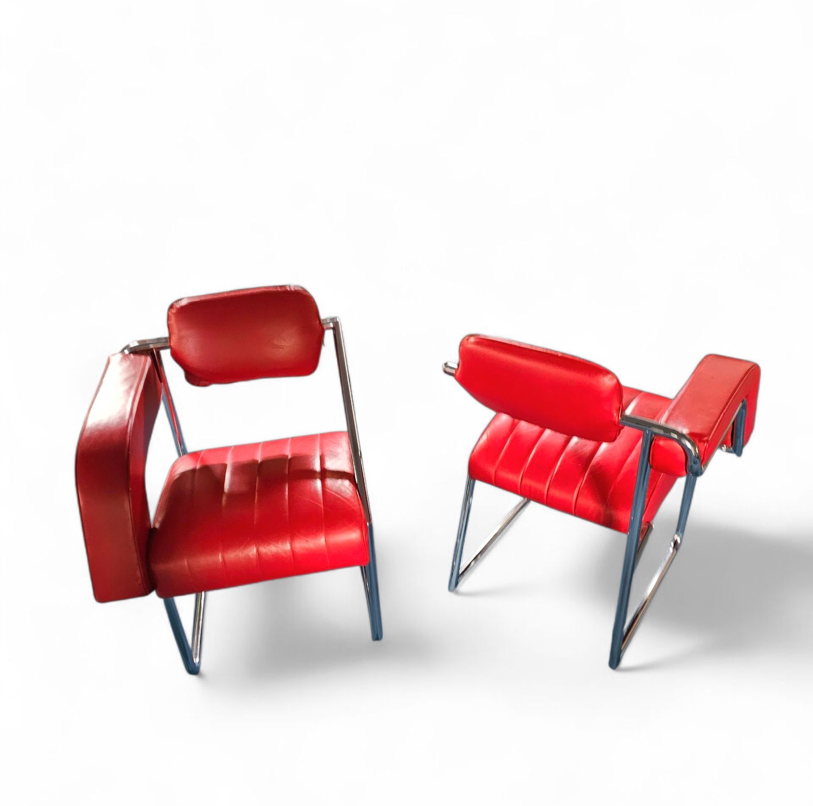photo buy 2 X Non Conformist Chair / Eileen Gray By Alivar / Red Leather / Marked Beneath The Seat