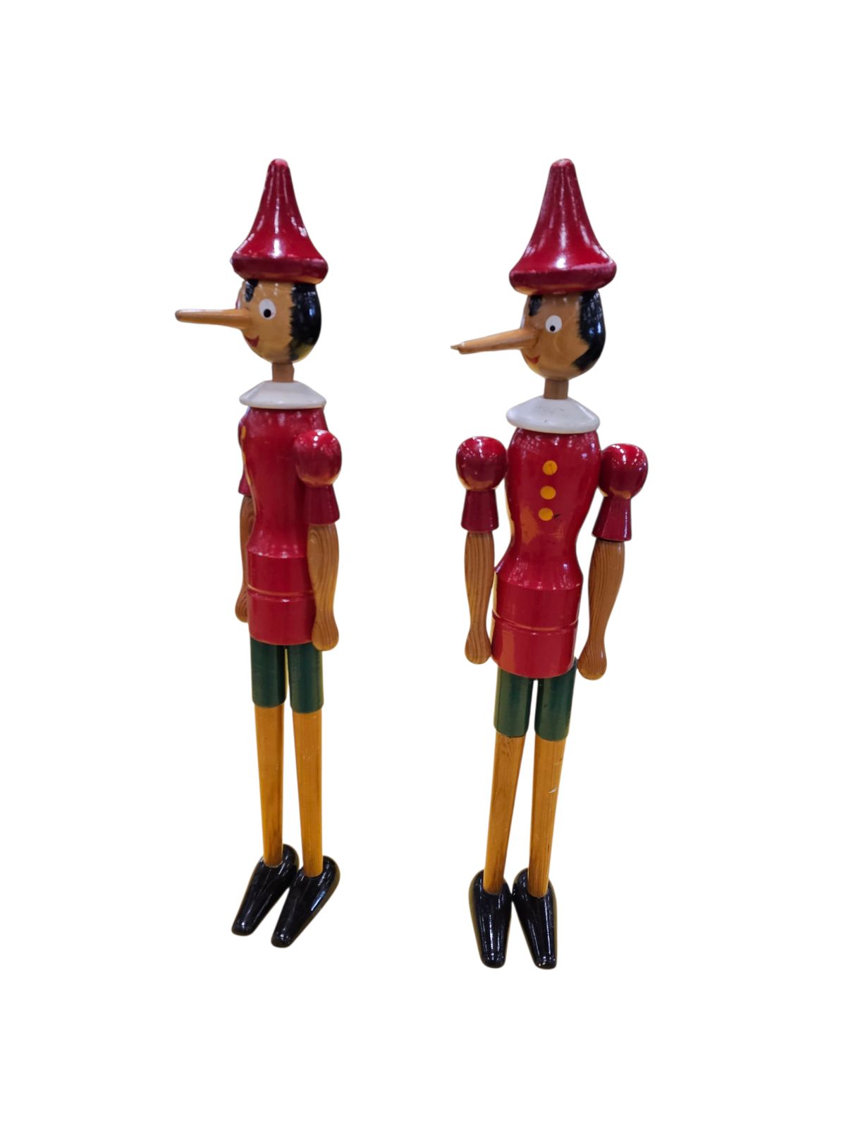 2 X Original Wooden Pinocchio Dolls By Gio Galetti / Italy 70s / Height 80 Cm photo for sale