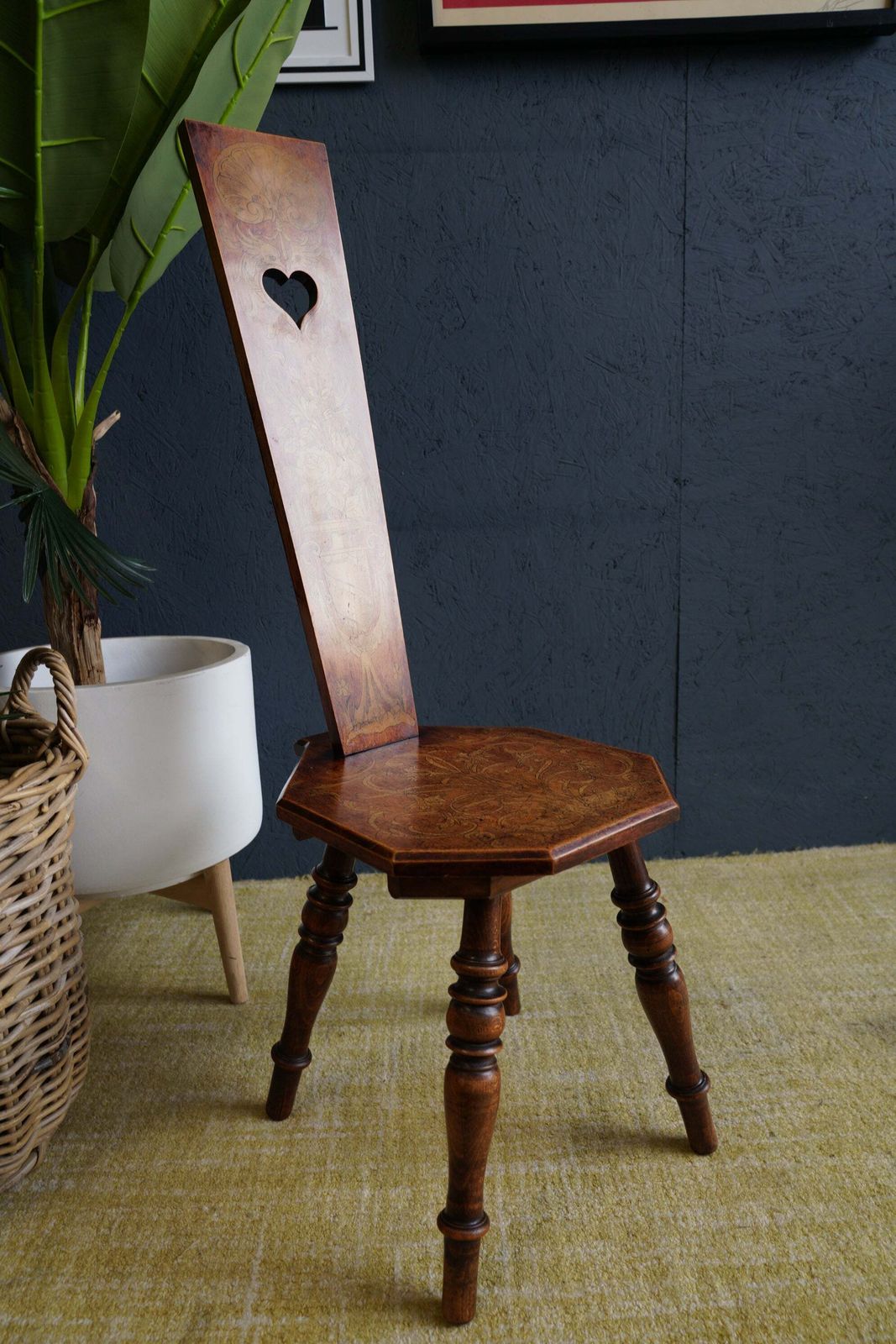 Vintage Beech And Oak Heart Back Chair photo vintage