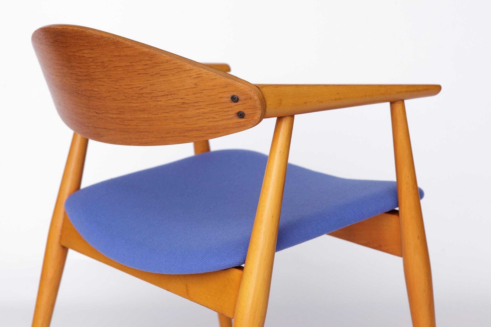 Vintage Armchair, 1960s German Design – Beech & Teak, Blue Upholstery, Mid Century Modern Chair, Newly Restored photo vintage