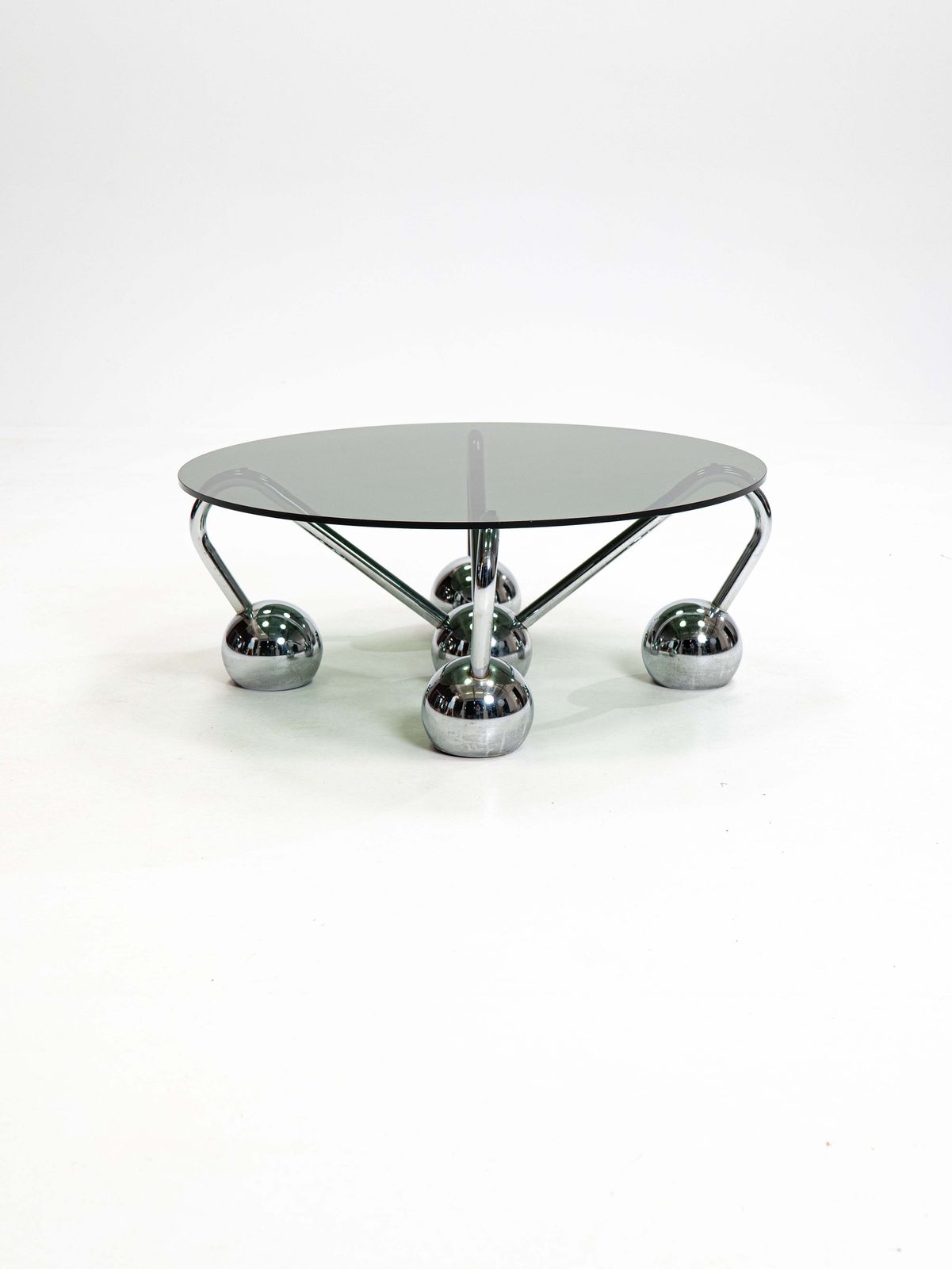 Sputnik Coffee Table In Chromed Metal And Smoked Glass,1970s,Italy photo vinterior