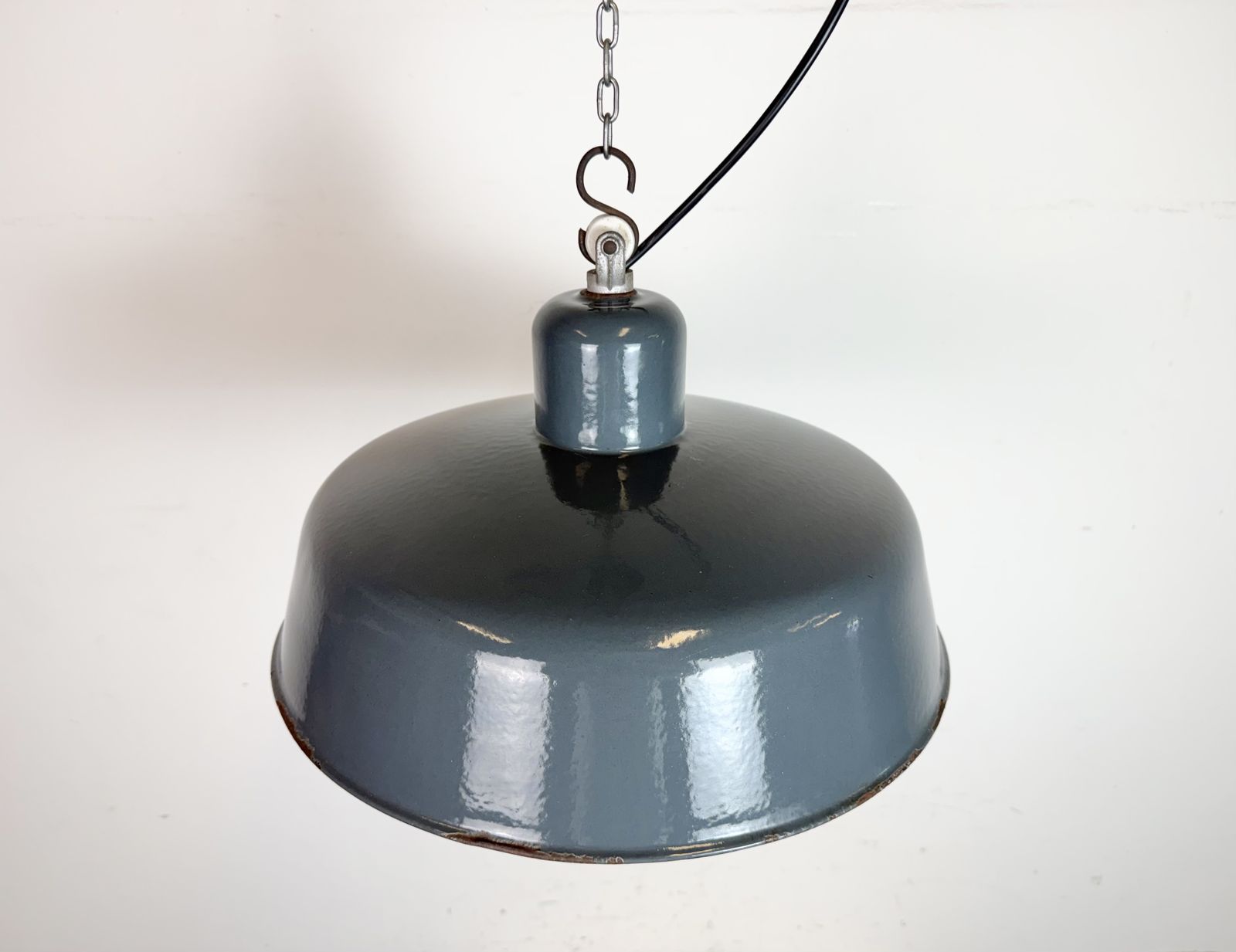photo for sale Industrial Grey Enamel Pendant Lamp From Siemens, 1930s
