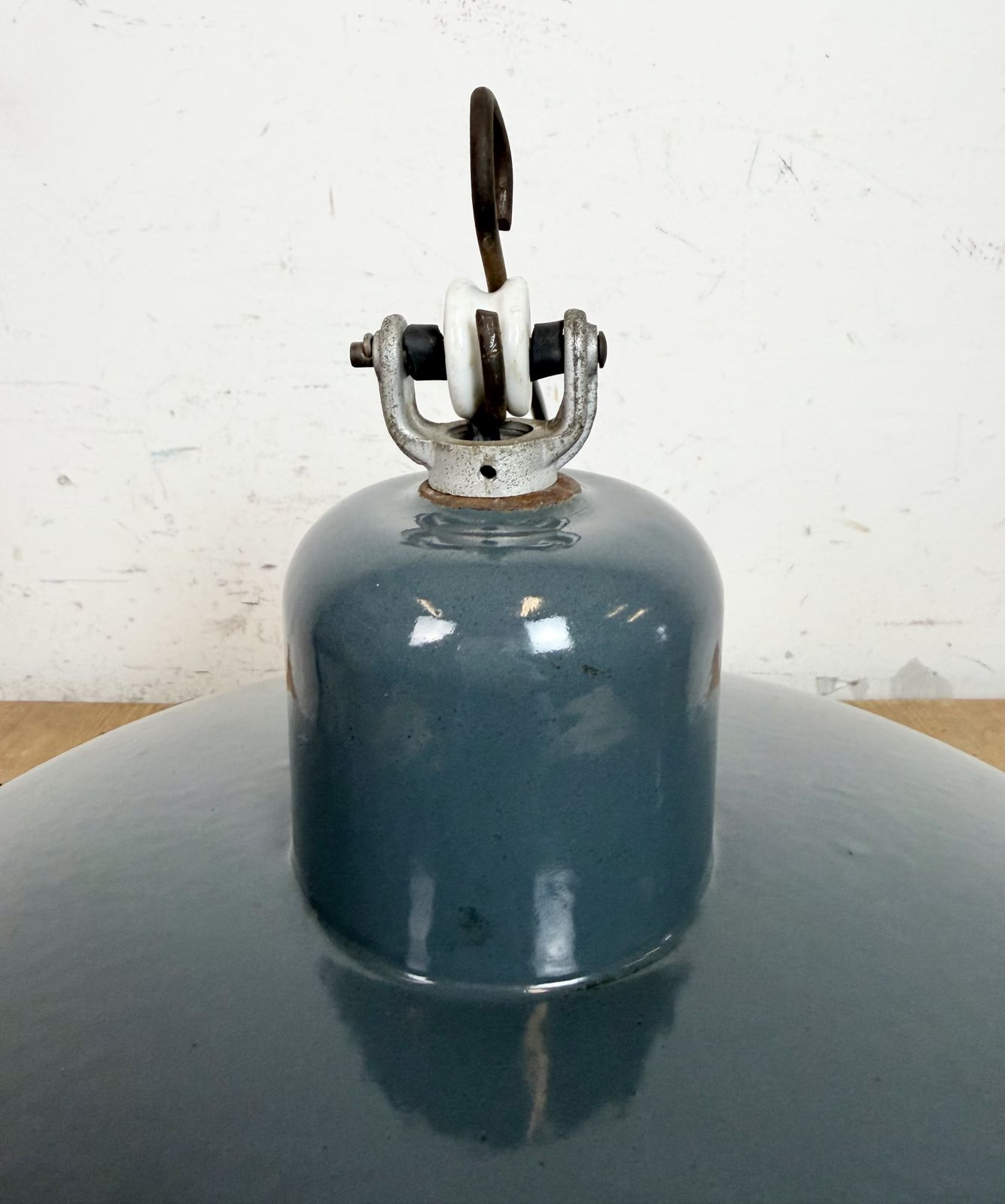 Lighting Industrial Grey Enamel Pendant Lamp From Siemens, 1930s photo